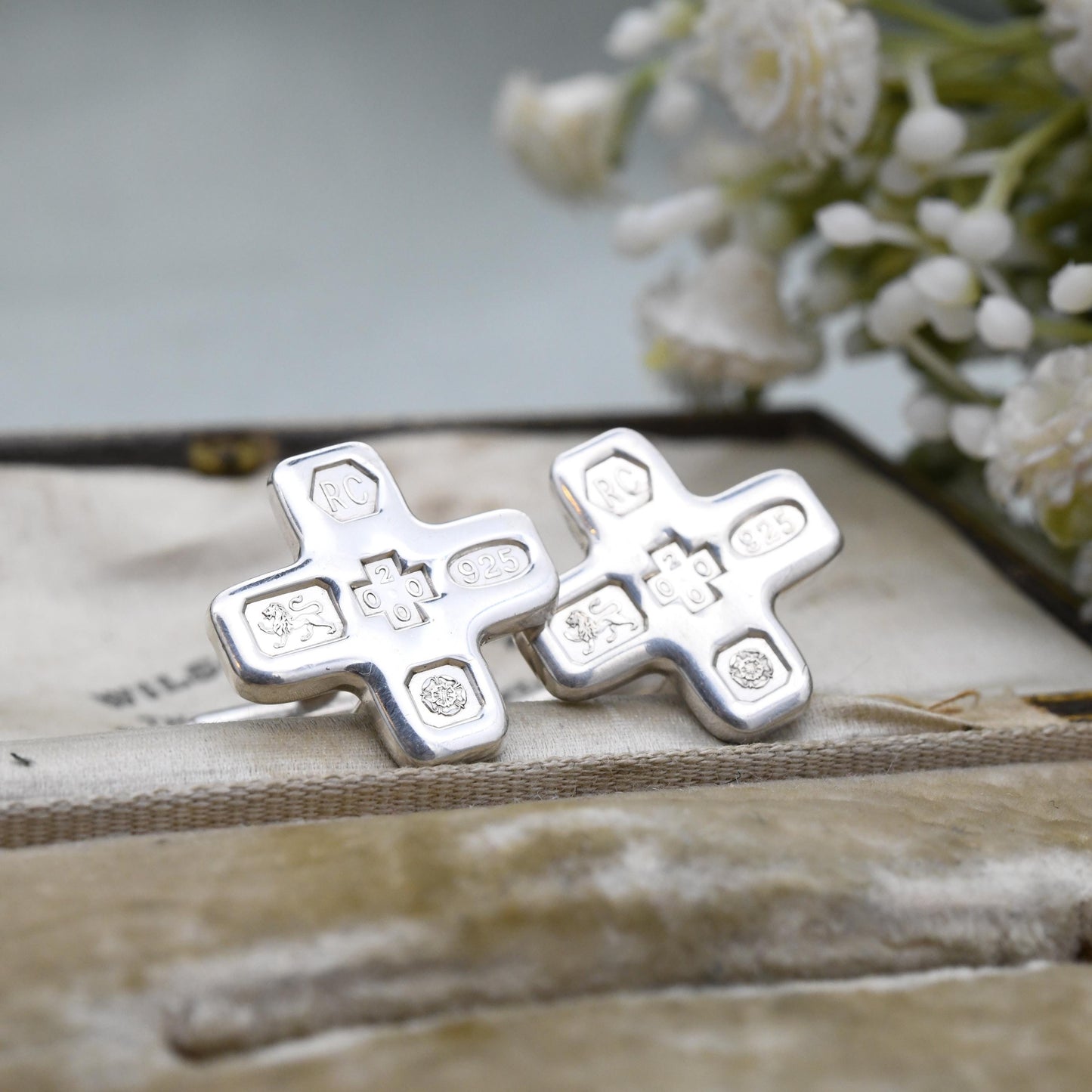 Vintage Sterling Silver Hallmarks Cufflinks 2000 Millennium Mark RC Carr's of Sheffield - Minimal Cross X Design Bullet Back | Birthday Gift