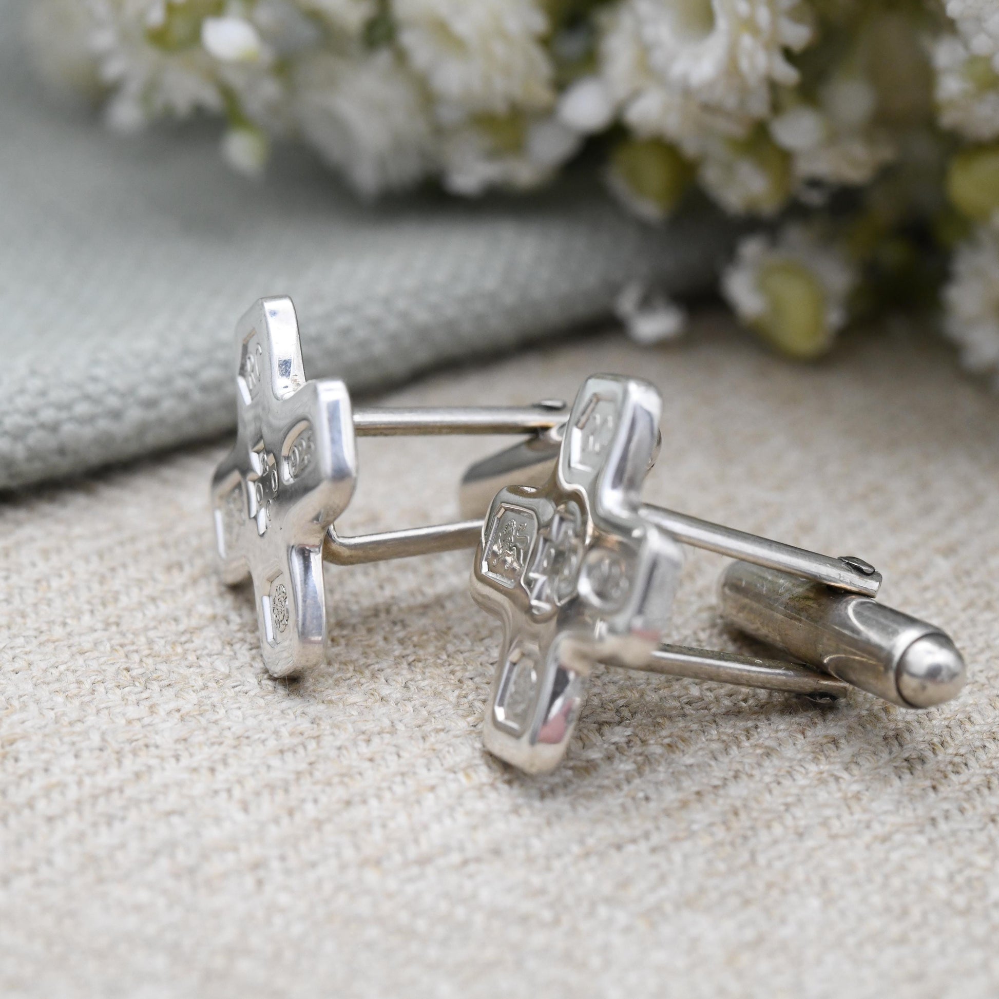 Vintage Sterling Silver Hallmarks Cufflinks 2000 Millennium Mark RC Carr's of Sheffield - Minimal Cross X Design Bullet Back | Birthday Gift
