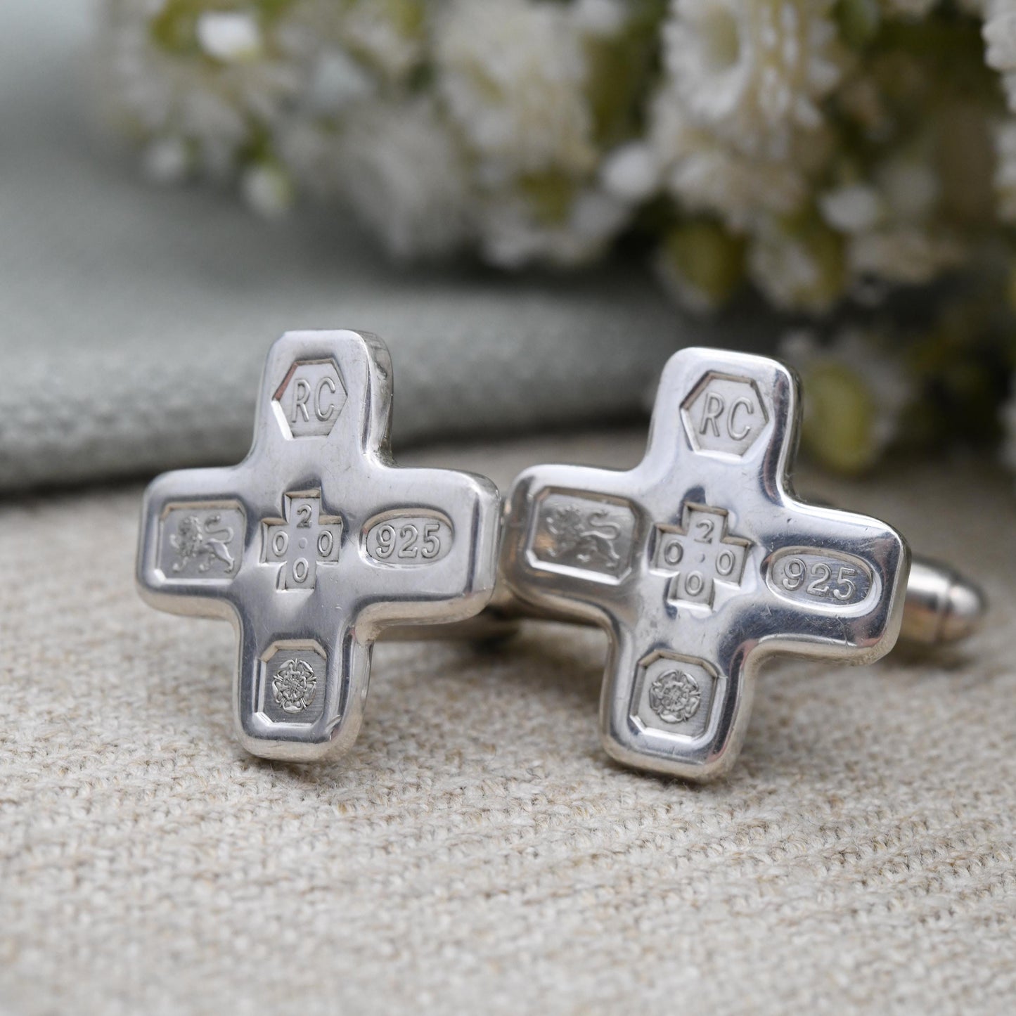 Vintage Sterling Silver Hallmarks Cufflinks 2000 Millennium Mark RC Carr's of Sheffield - Minimal Cross X Design Bullet Back | Birthday Gift