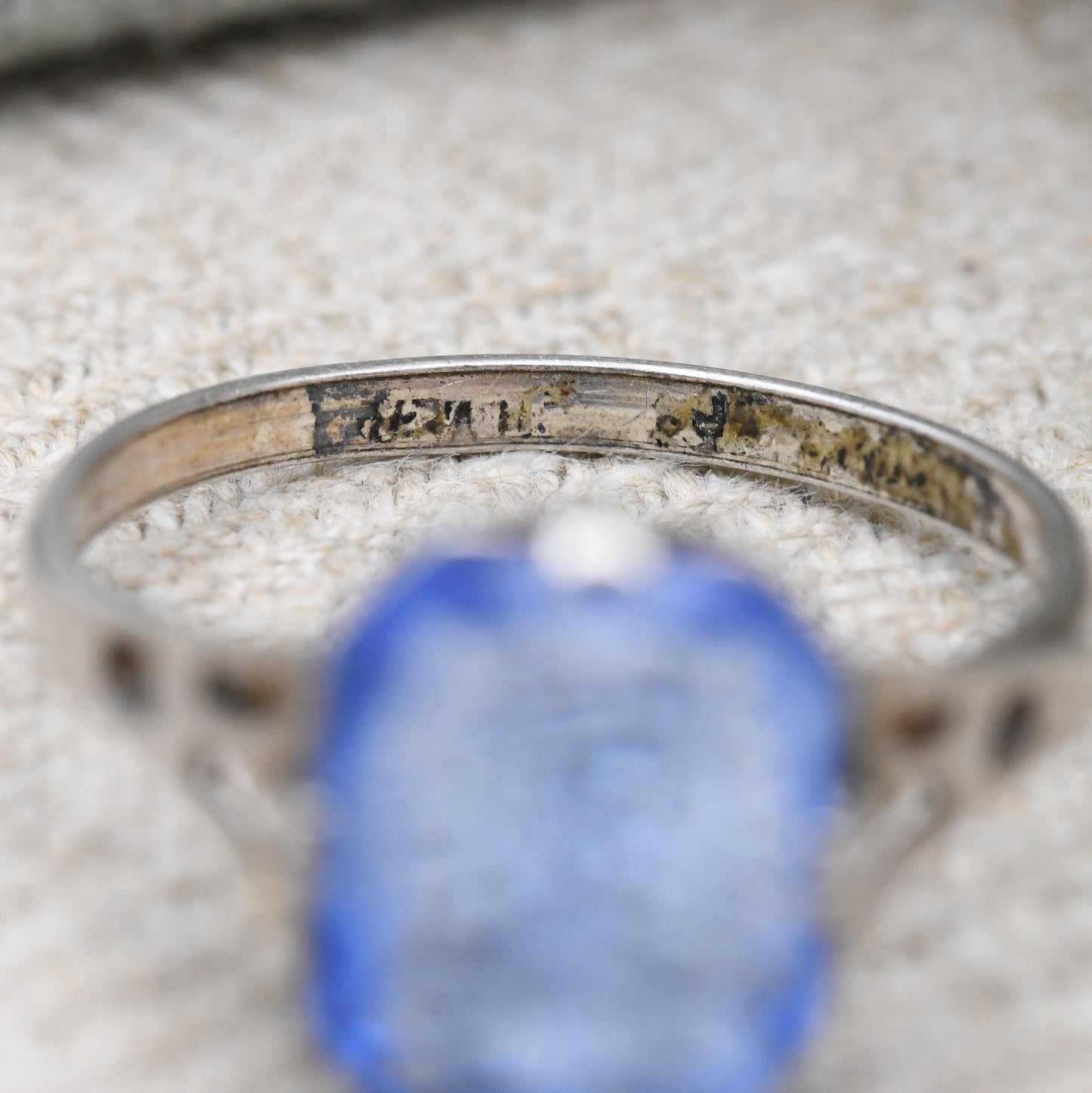 Antique Art Deco Sterling Silver Ring with Large Blue Paste Stone - c. 1920s 1930s Cocktail Statement Ring | UK Size - O | US Size - 7 1/4