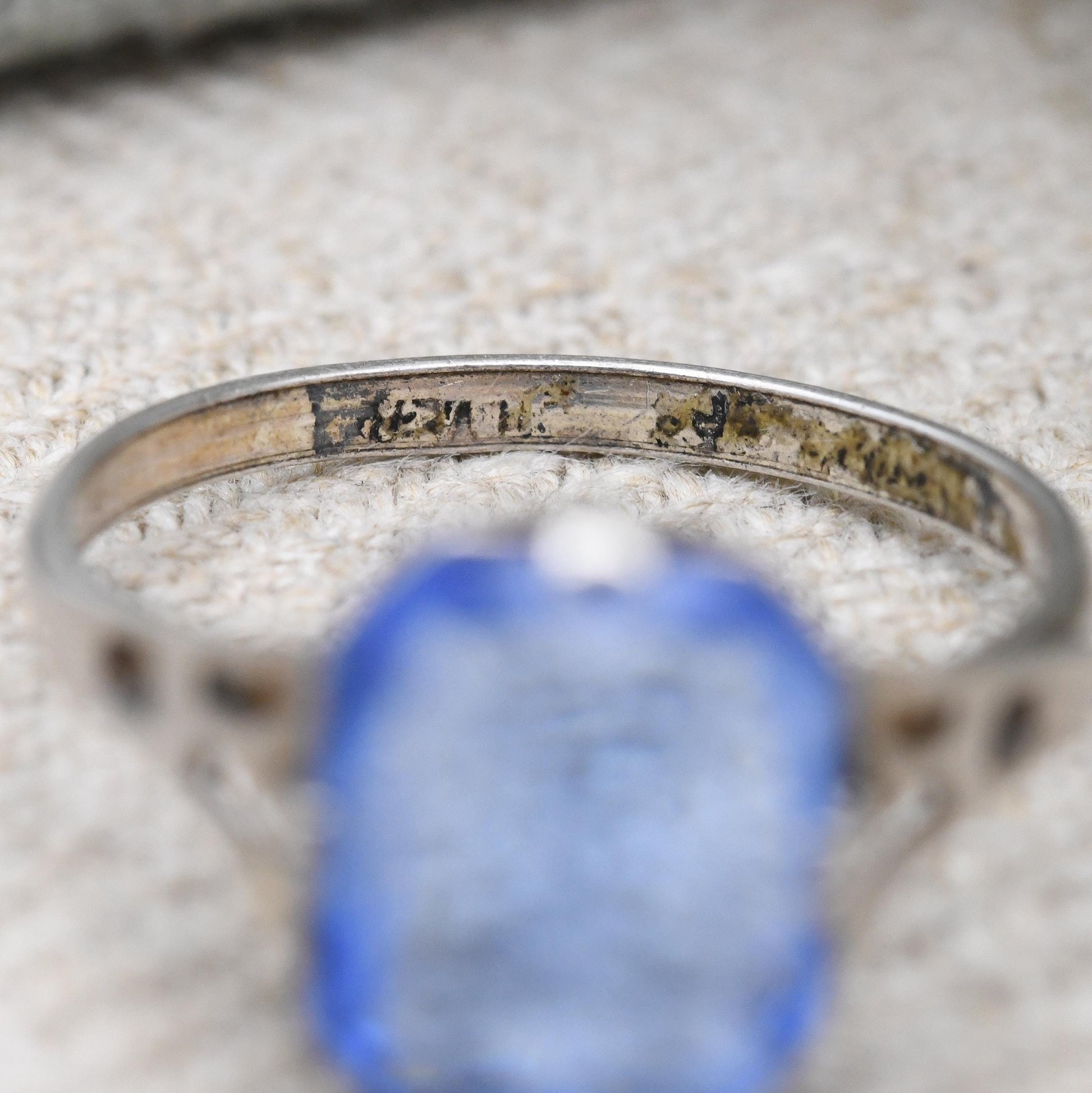 Antique Art Deco Sterling Silver Ring with Large Blue Paste Stone - c. 1920s 1930s Cocktail Statement Ring | UK Size - O | US Size - 7 1/4
