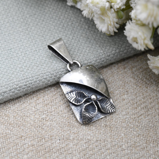 European Sterling Silver Flower Pendant - Sculptural Textured Design | Minimalist Solid Silver | Polish Style Jewellery