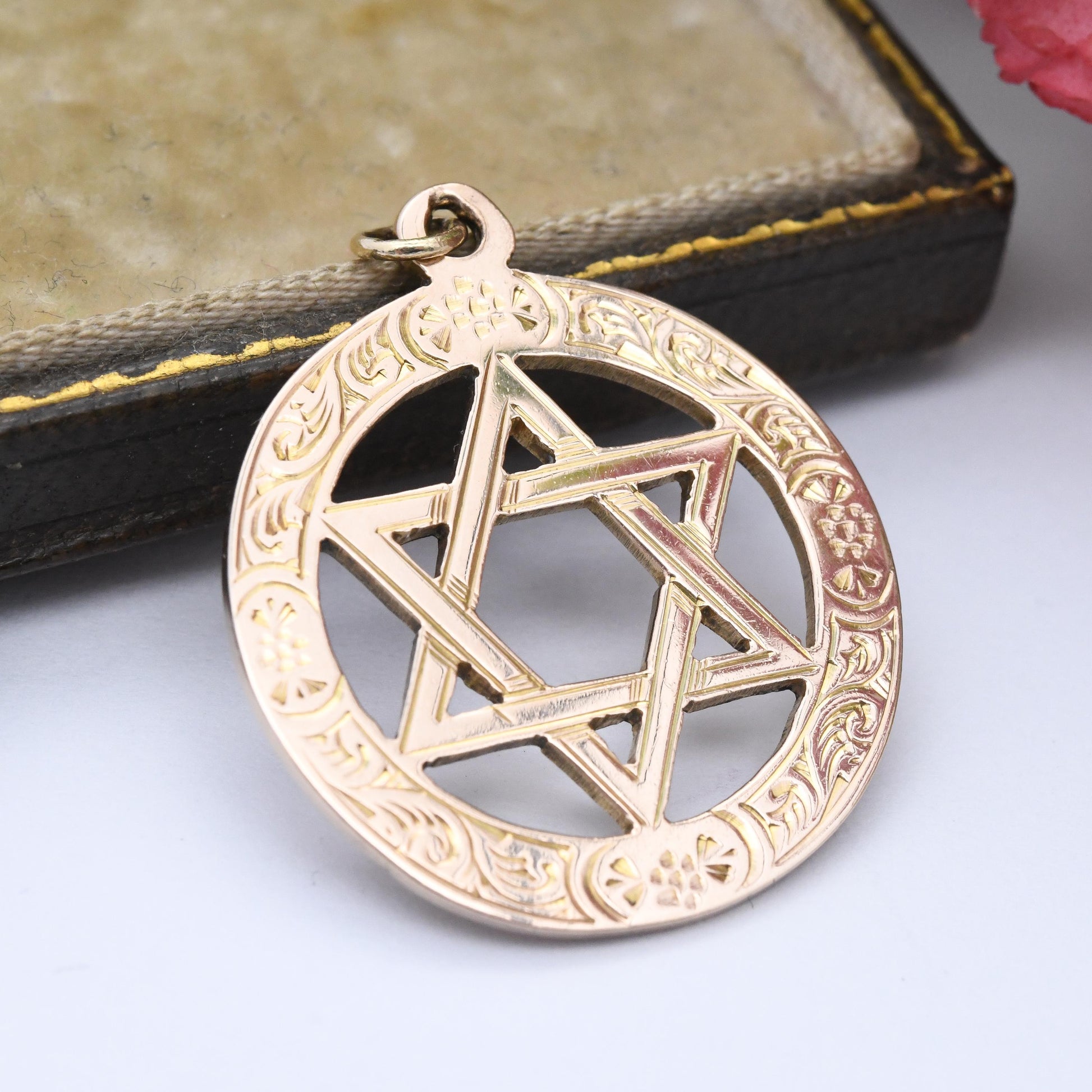 Antique 9ct Gold Star of David Fob Pendant 1917 by Nathan Brothers - Celestial Religious Jewellery | Jewish Shield of David Symbol Charm