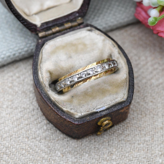 Vintage 18ct Gold Eternity Ring c. 1960s - Two Tone White Gold Yellow Gold White Gem Stacking Ring | UK Size - L | US Size - 6