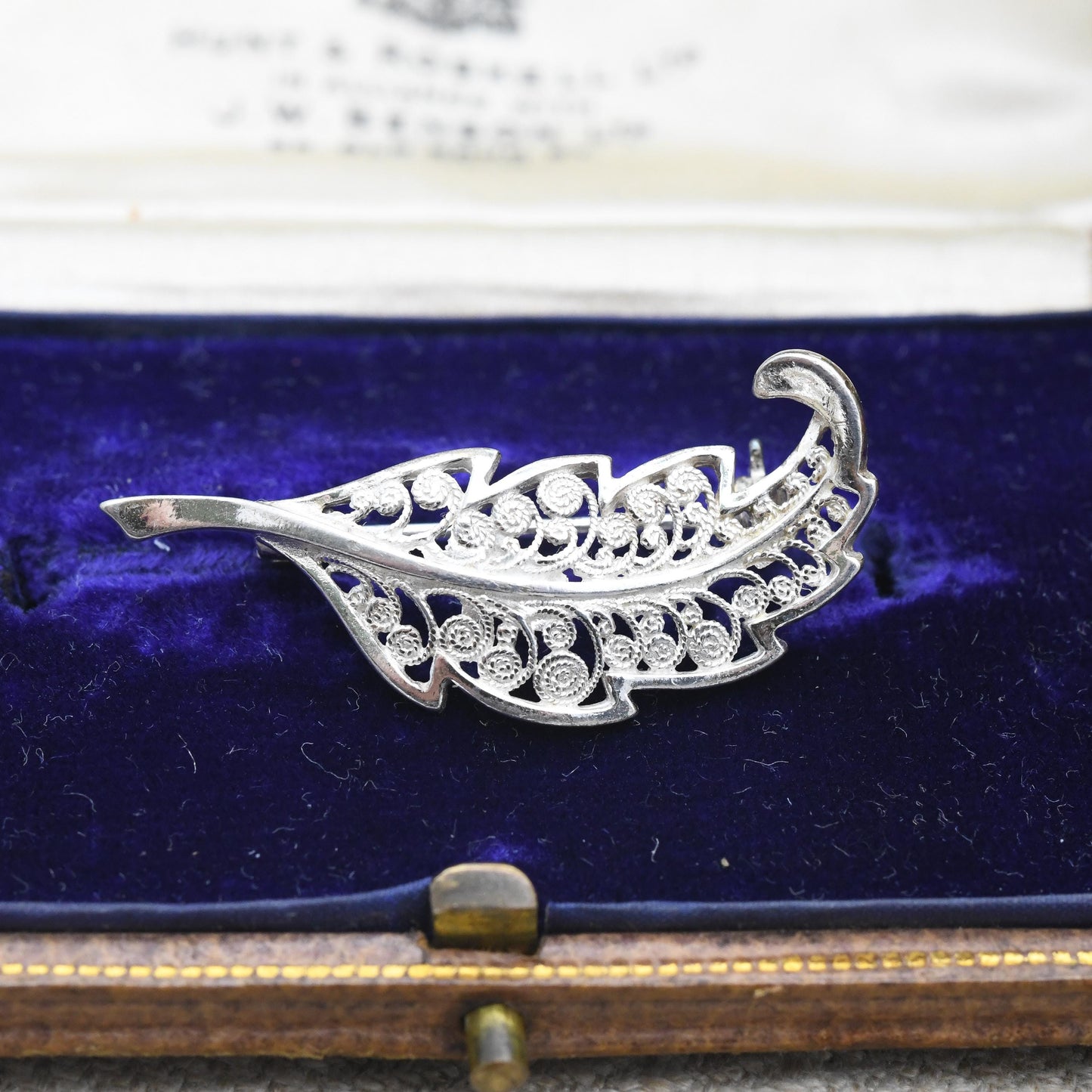 Vintage Sterling Silver Filigree Leaf Brooch - Openwork Scrolling Wirework Design