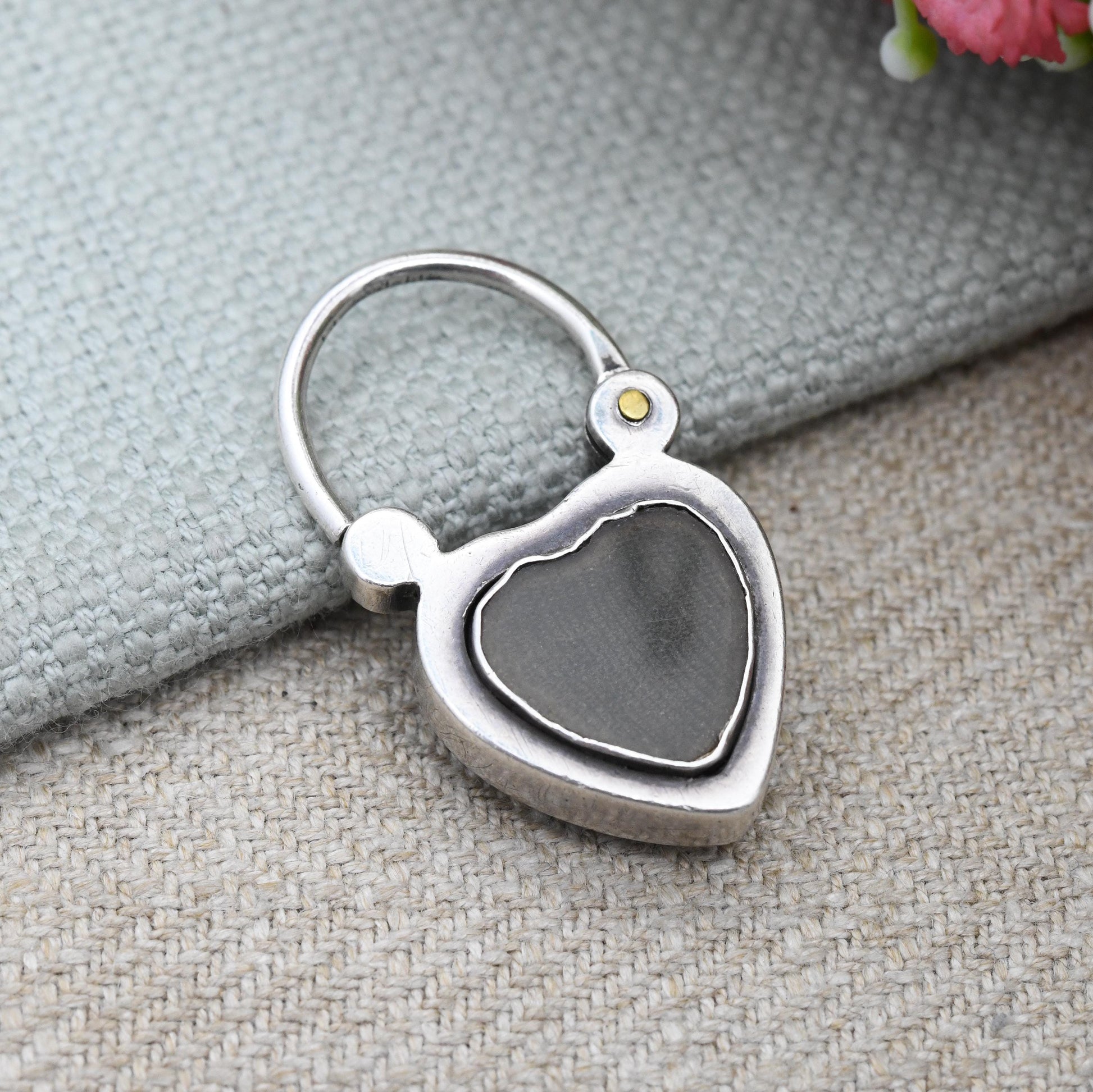 Antique Victorian Agate Heart Padlock Pendant c. 1880s with Locket Compartment - Charm Necklace Clasp