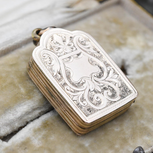 Antique Victorian Book Locket 9ct Gold Back and Front - Engraved Floral Scrolling Design Blank Shield | Aesthetic Movement Leaves