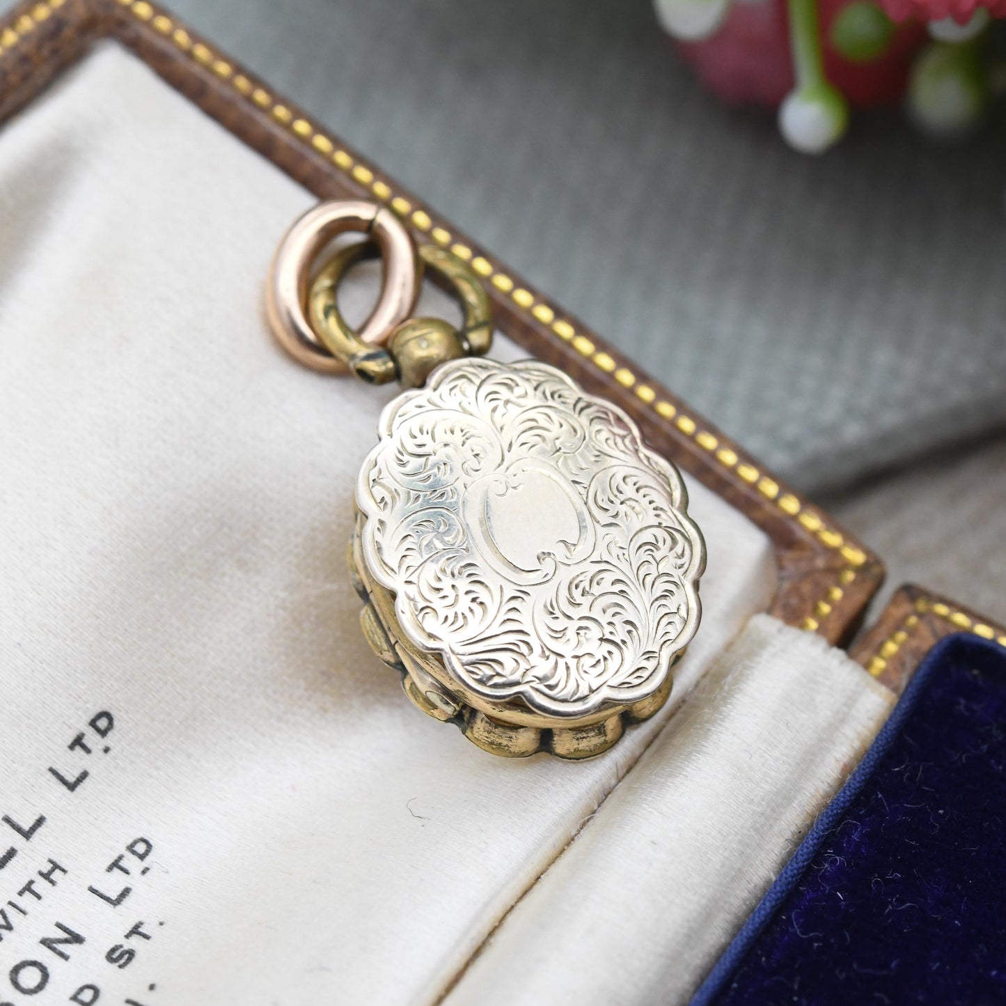 Antique Victorian Double Sided Locket 9ct Gold Back and Front Miniature Pendant - Magnifying Glass | Engraved Flowers Aesthetic Movement