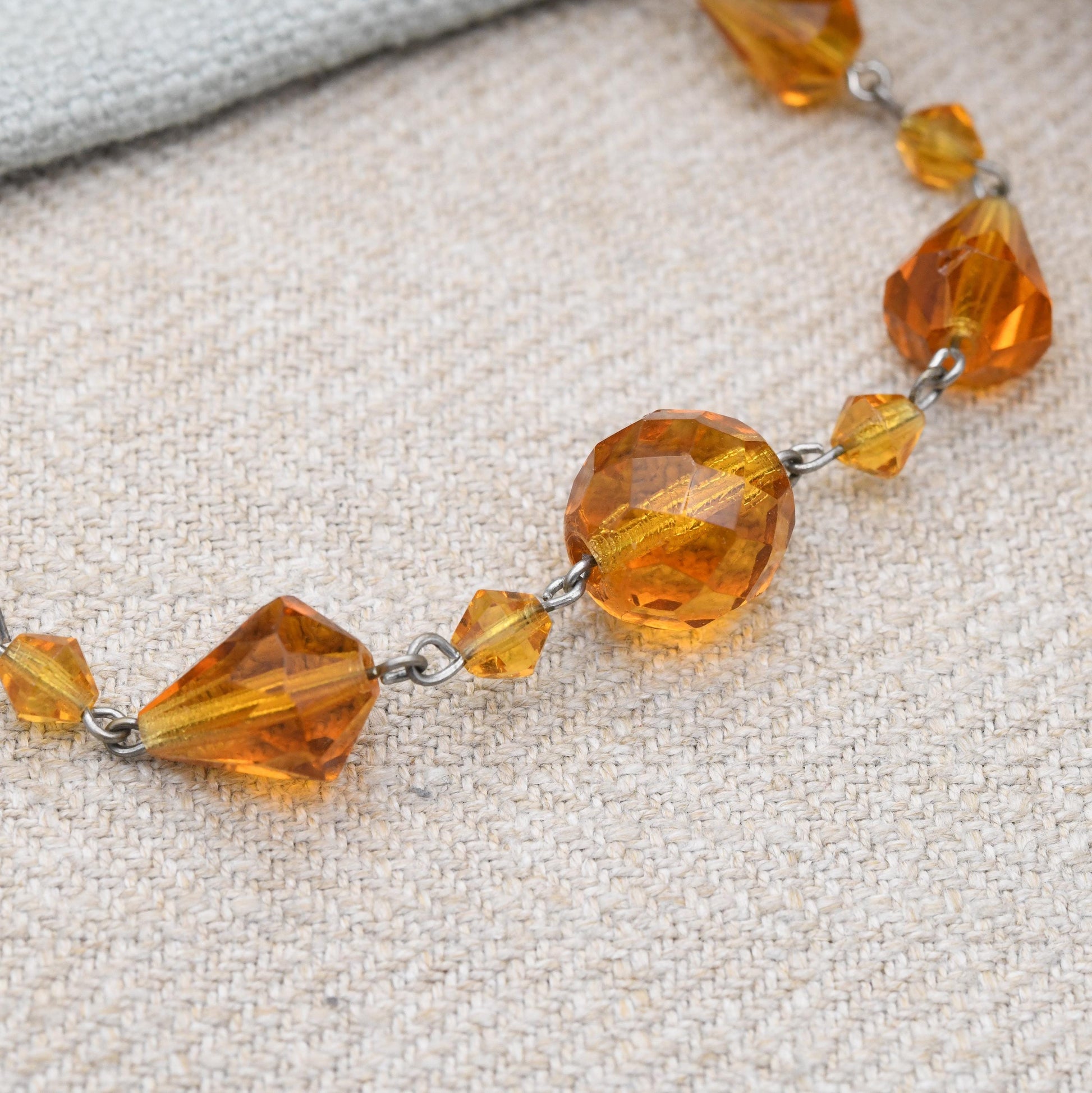 Antique Orange Czech Glass Bead Necklace c. 1920s 1930s - Faceted Cut Glass | Graduated Beaded Necklace | 16"