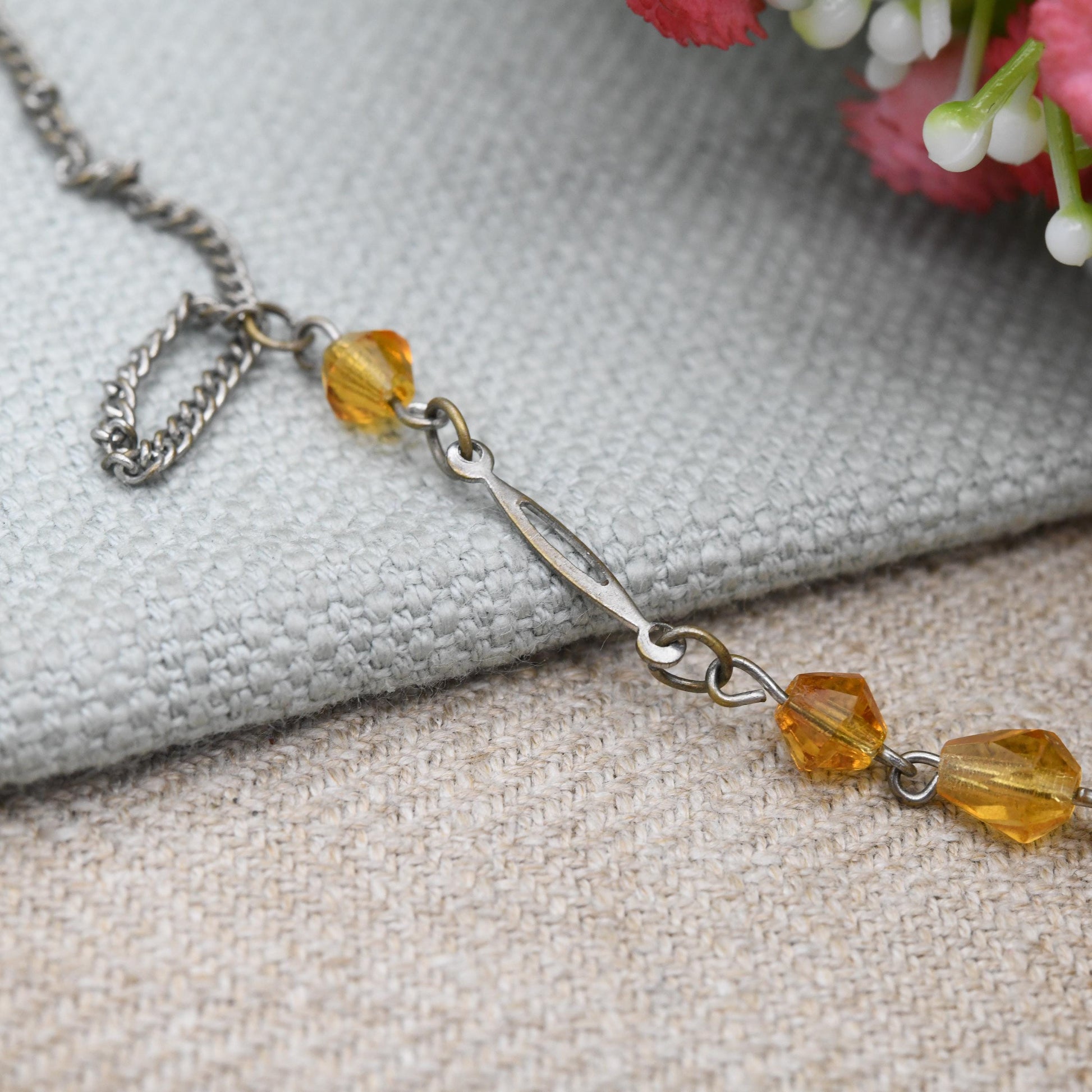 Antique Orange Czech Glass Bead Necklace c. 1920s 1930s - Faceted Cut Glass | Graduated Beaded Necklace | 16"