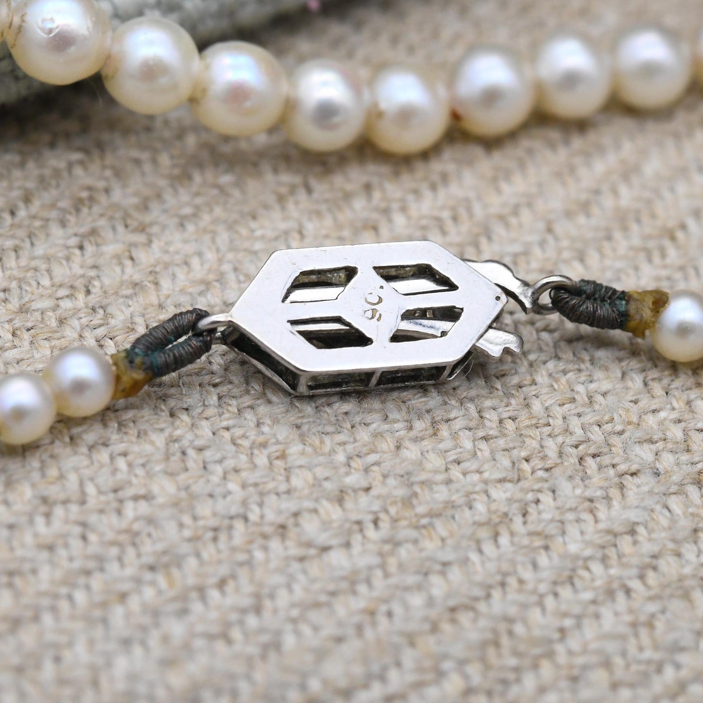 Diamond Pearl Necklace 9ct White Gold Clasp - Delicate Graduated Pearl Strand | Choker Length 16"