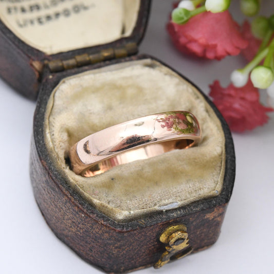 Antique 9ct Rose Gold Wedding Band Ring 1915 - Solid Gold Stacking Ring | Unisex Everyday Gold Jewellery | UK Size - N 1/2 | US Size - 6 3/4