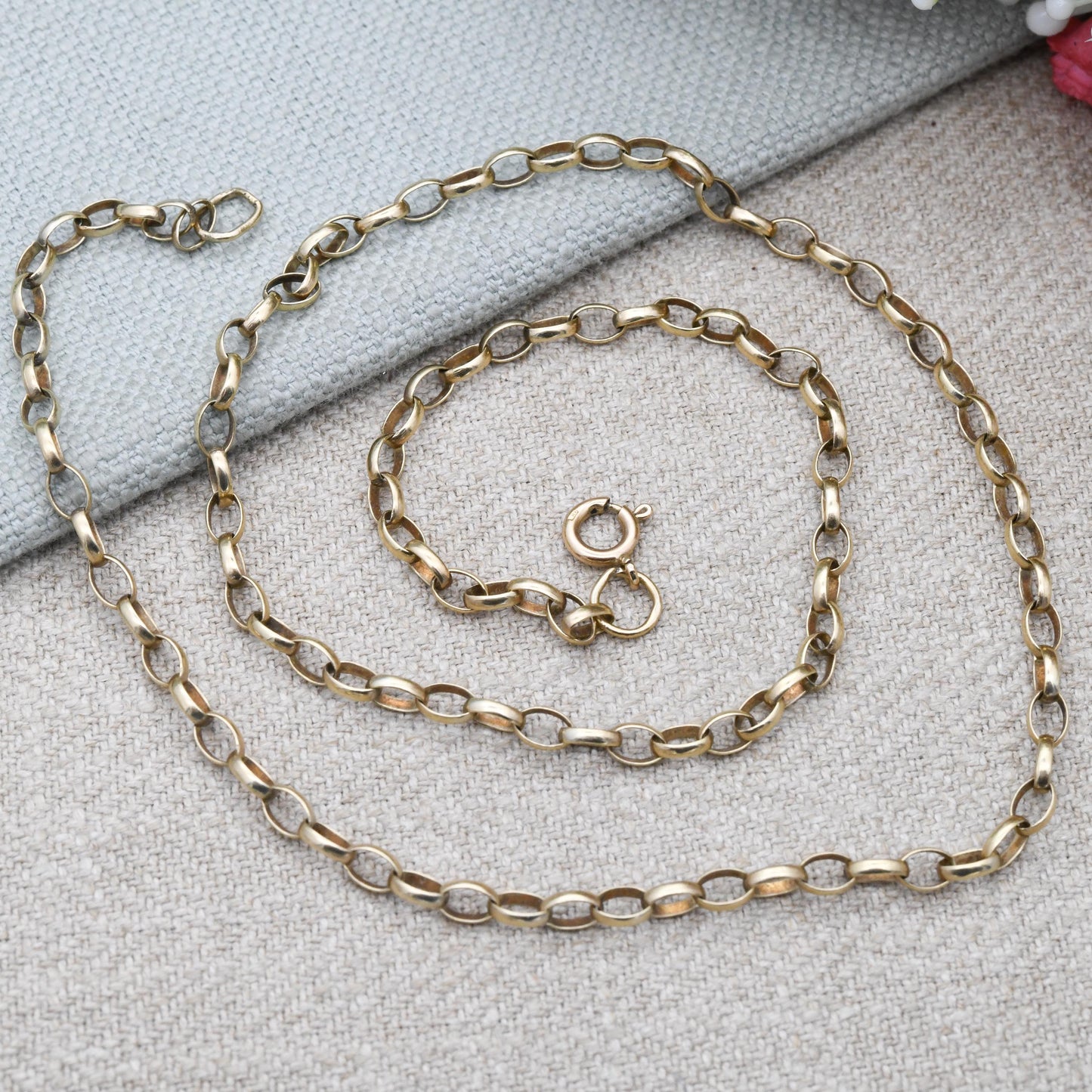 Vintage 9ct Gold Cable Link Chain Necklace - Belcher Chain | Elongated Oval Rolo Links Unisex Yellow Gold Everyday Jewellery | 53cm | 21"