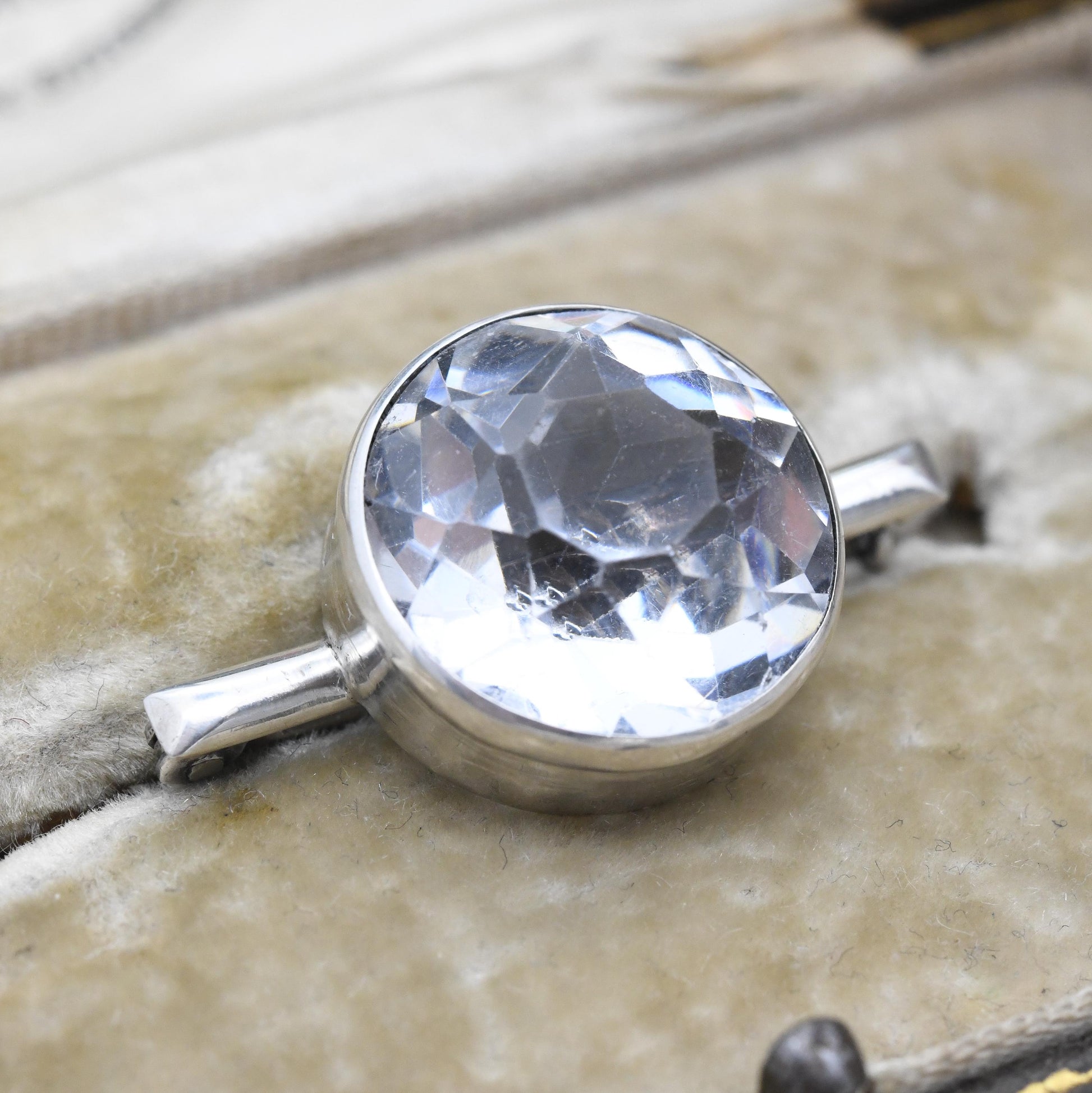 Vintage Sterling Silver Brooch with Faceted Clear Stone by James Walter Tiptaft JWT 1935 - Big Clear Stone | Art Deco Period UK Hallmarks