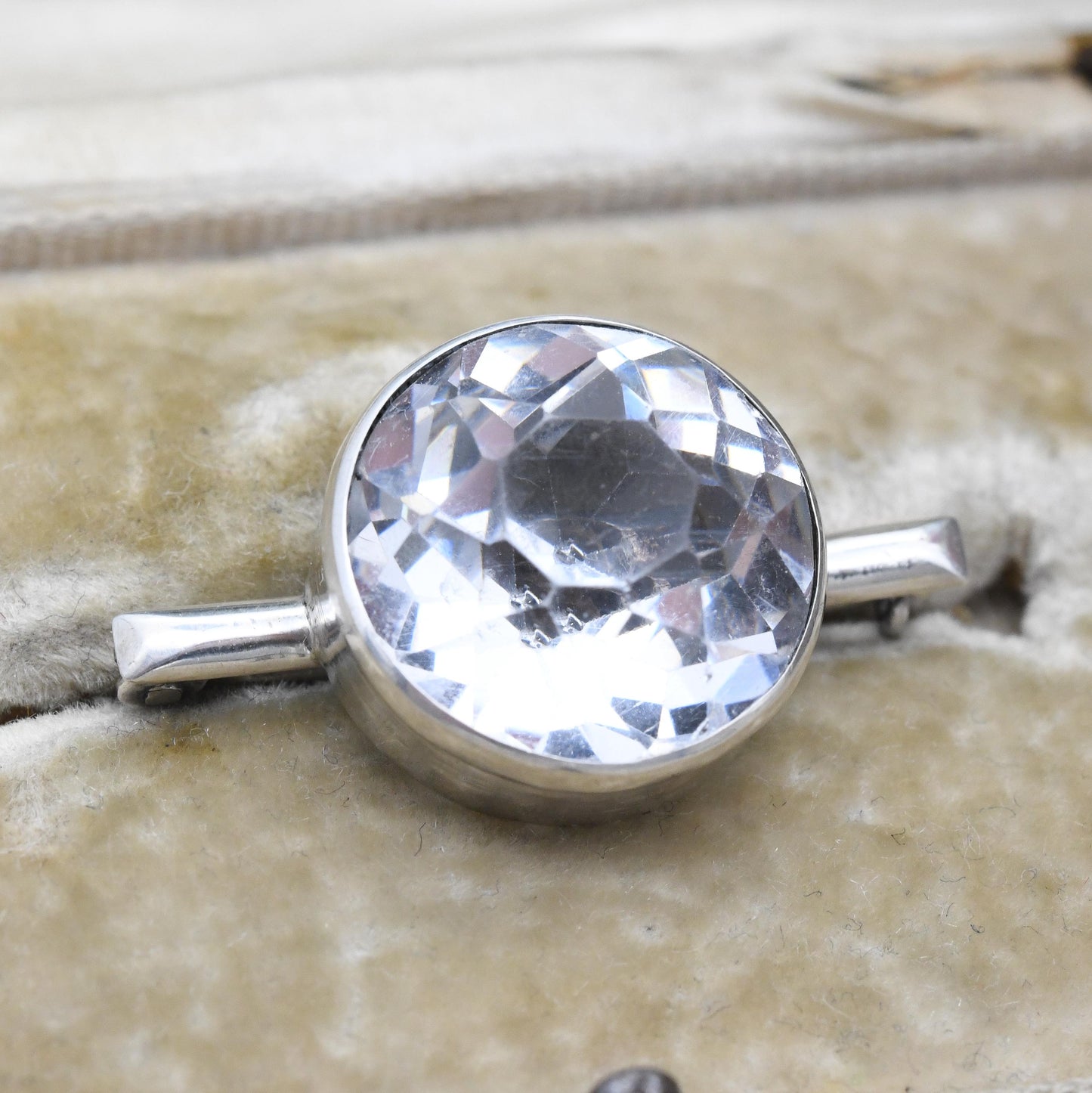 Vintage Sterling Silver Brooch with Faceted Clear Stone by James Walter Tiptaft JWT 1935 - Big Clear Stone | Art Deco Period UK Hallmarks