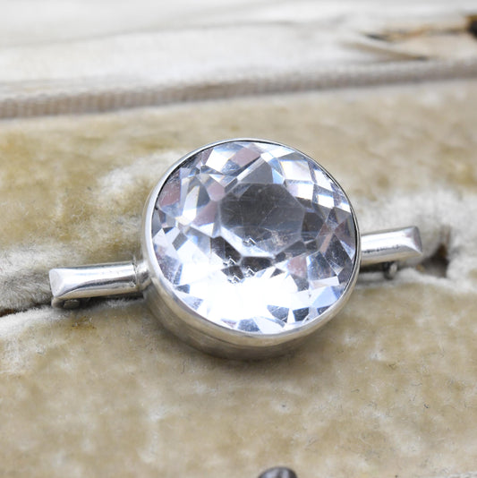 Vintage Sterling Silver Brooch with Faceted Clear Stone by James Walter Tiptaft JWT 1935 - Big Clear Stone | Art Deco Period UK Hallmarks