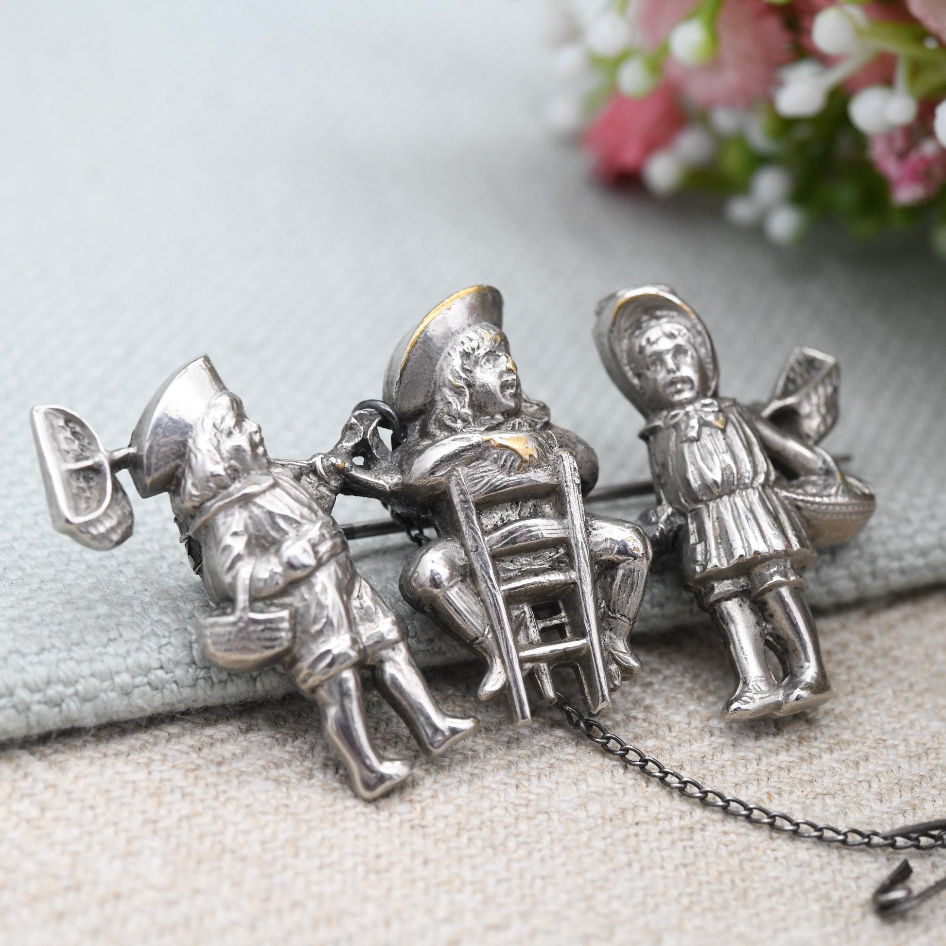 Antique Working Children Brooch Fillpot Character in Tricorn Hat - c. 1910s - 1930s True Vintage Collectable Unusual Figural Jewellery