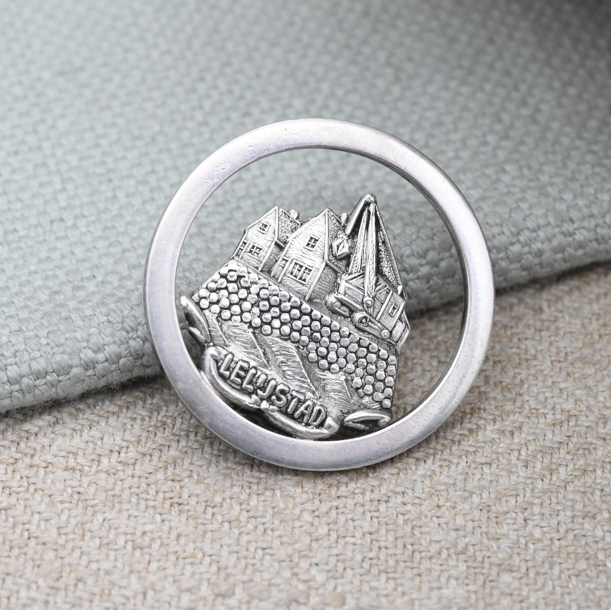 Vintage Dutch Silver Souvenir Brooch Lelystad Municipality Flevoland - Netherlands Holland Souvenir Jewellery | Rural Style Scene Lelustad