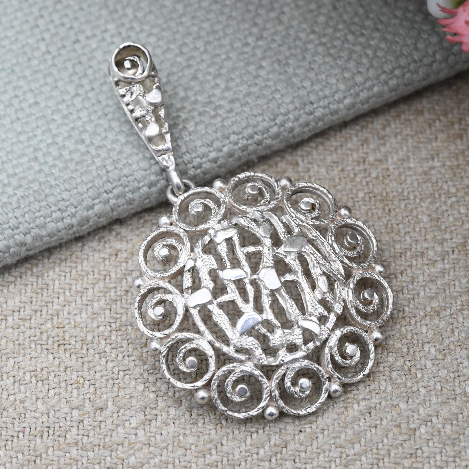 Vintage Brutalist Sterling Silver Pendant Mid-Century Abstract Openwork Design - Solid Silver Statement Jewellery | Textured Nugget Style