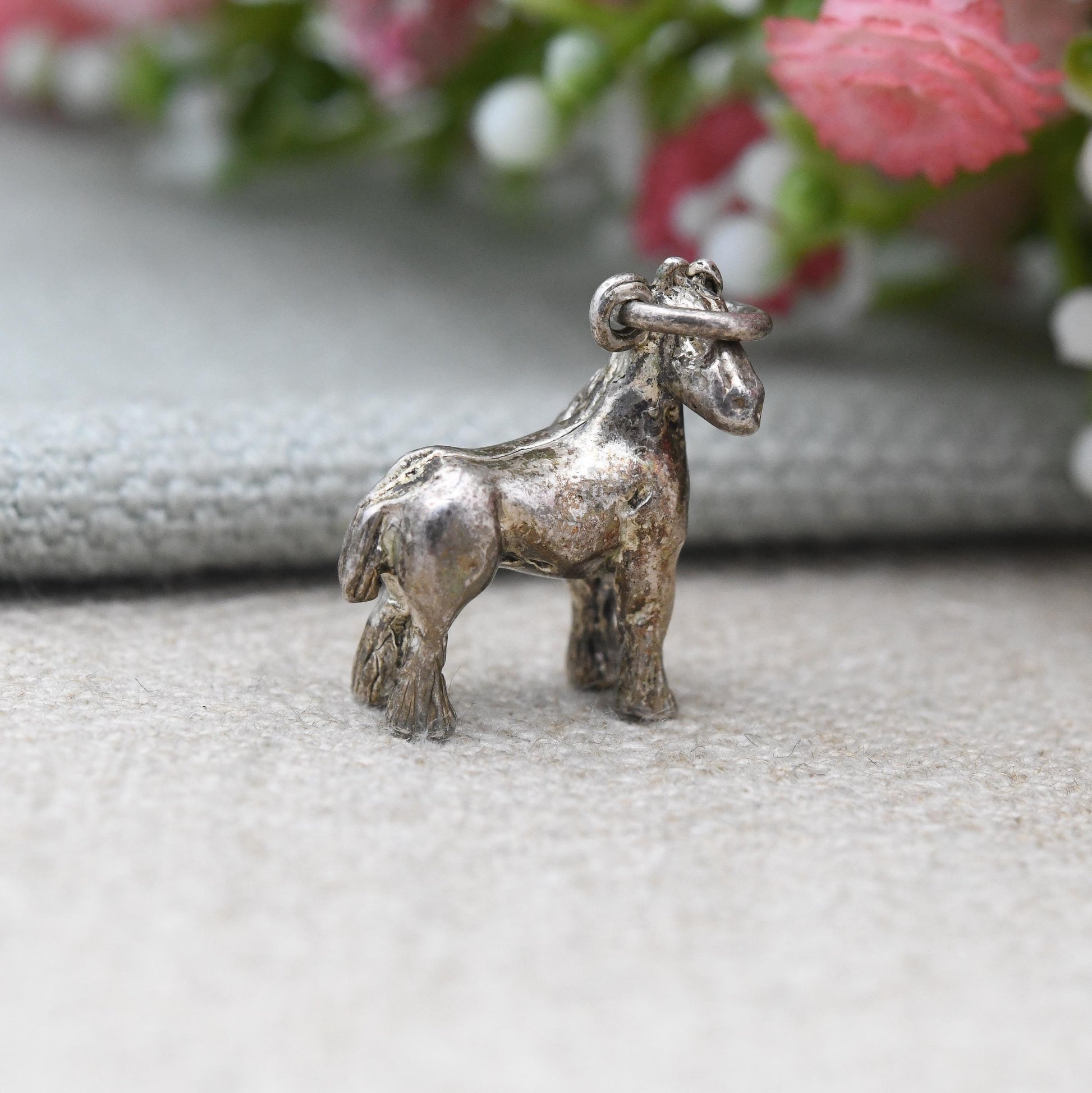 Vintage Sterling Silver Shire Horse Charm Pendant - Standing Horse Animal Jewellery | Horse Girl Gift | Nature Lover Charm Bracelet Necklace