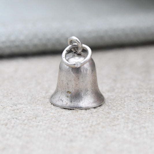 Vintage Sterling Silver Bell Charm Pendant - Minimal Bell Charm Bracelet | with Moving Tongue Dangle