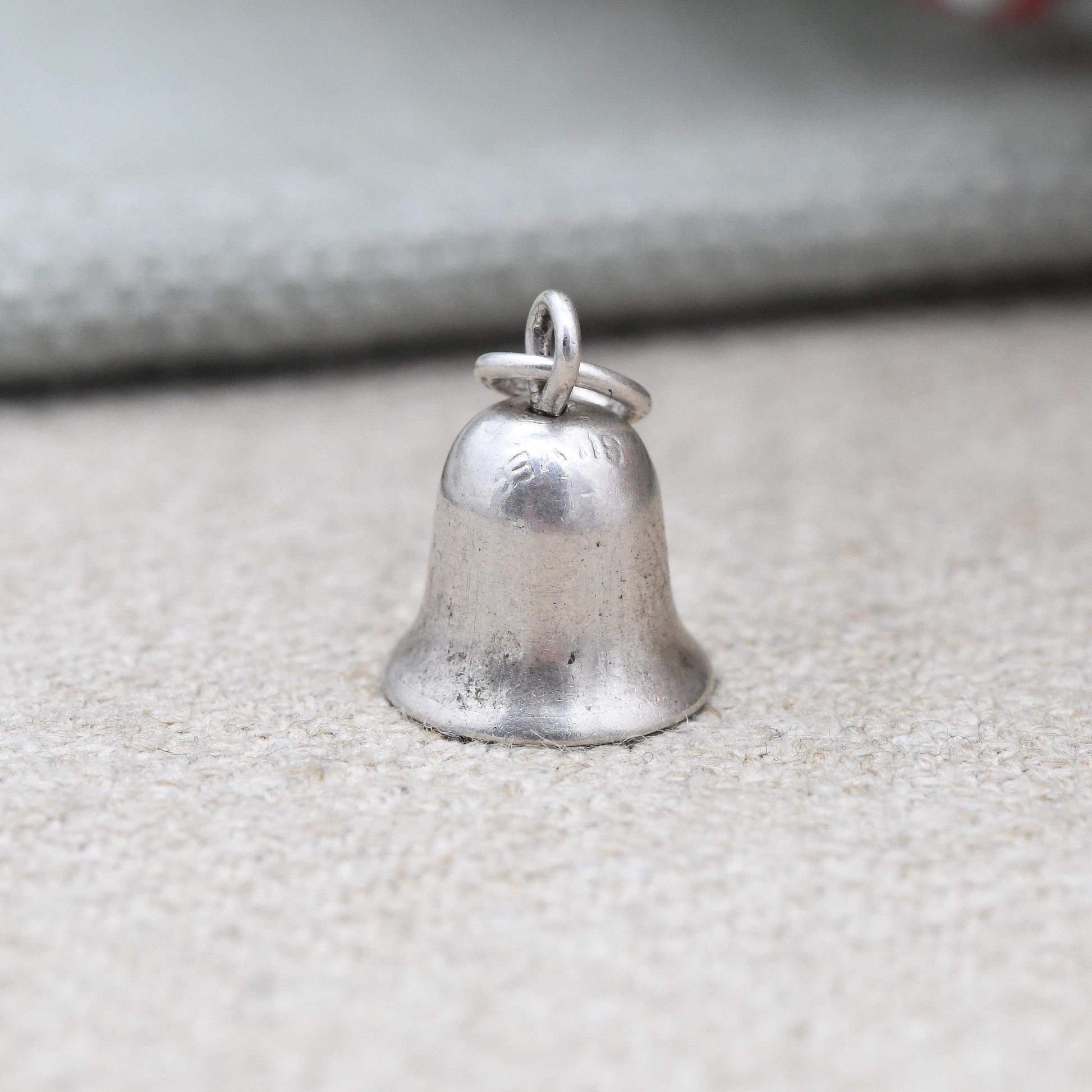 Vintage Sterling Silver Bell Charm Pendant - Minimal Bell Charm Bracelet | with Moving Tongue Dangle