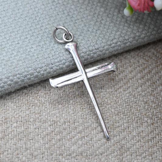 Vintage Sterling Silver Cross of Nails Pendant 1965 - Mid-Century Minimal Design Christian Crucifix Pendant | Gift for Baptism Christening