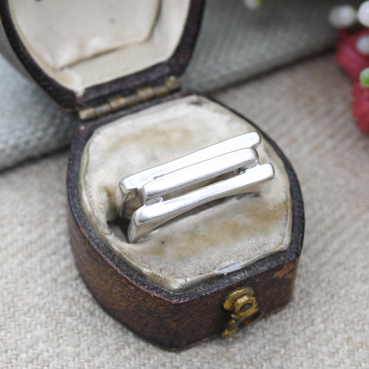 Vintage Sterling Silver Modernist Squared Band Ring - Openwork Rectangle Design Minimalist Unisex Silver | UK Size - L 1/2 | US Size - 6 1/4