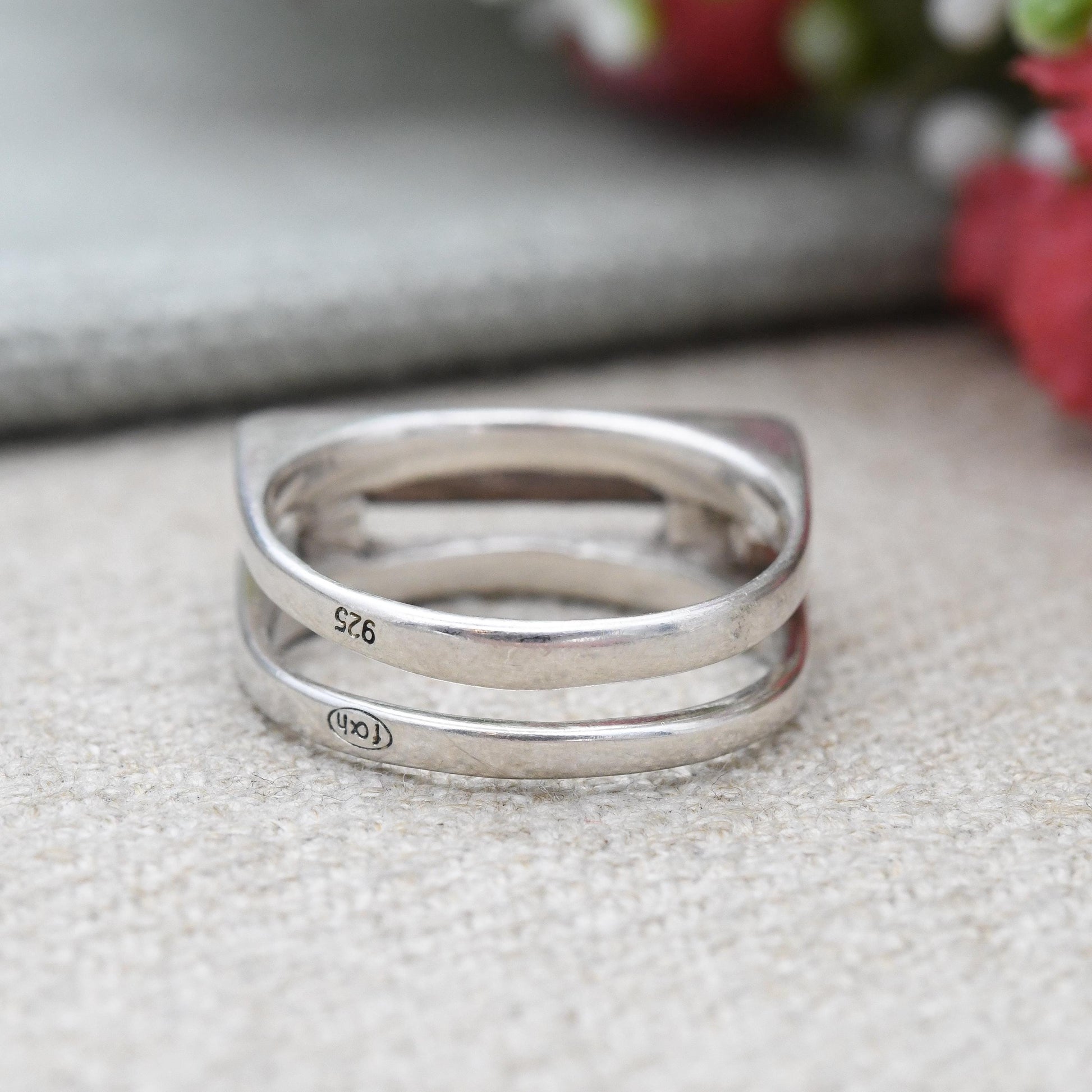 Vintage Sterling Silver Modernist Squared Band Ring - Openwork Rectangle Design Minimalist Unisex Silver | UK Size - L 1/2 | US Size - 6 1/4