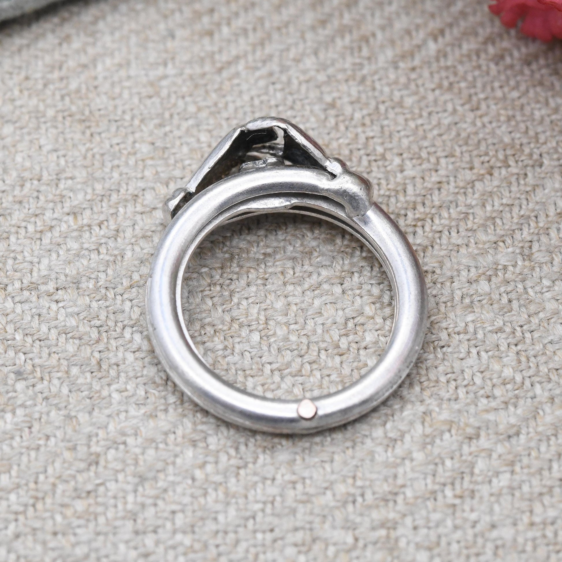 Vintage Silver Fede Gimmel Ring Interlocking 3 Bands - Clasped Hands Over Heart Symbolic Jewellery | UK Size - J | US - 5