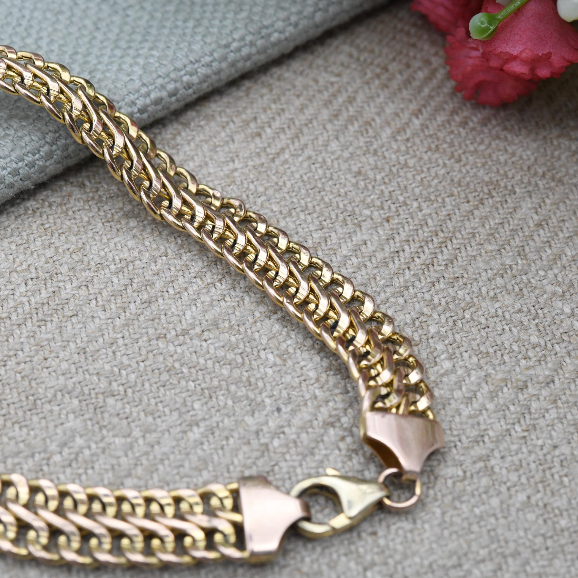 Vintage 9ct Gold Curb Link Chain Bracelet - Solid Yellow Gold Jewellery Gift for Him | Double Curb Flat Link Everyday Bracelet | 7.5" 19cm