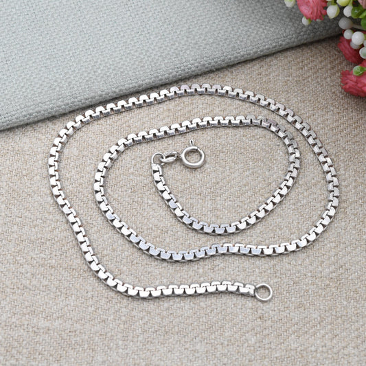 Vintage Sterling Silver Flat Box Chain Necklace - Quality Solid Silver Necklace Unisex Design | 17"