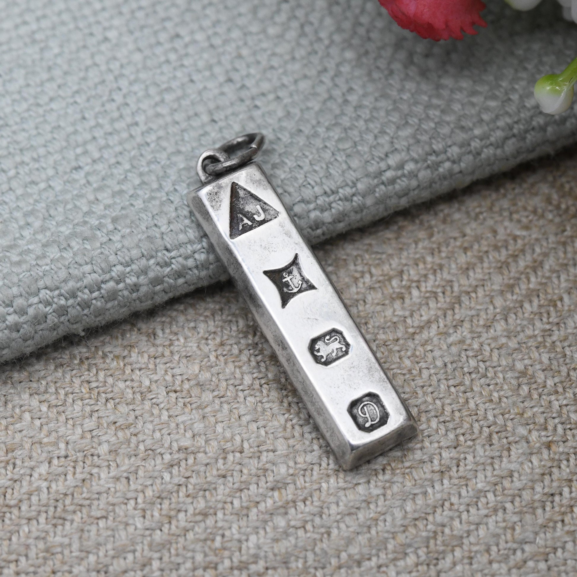 Vintage Sterling Silver Ingot Pendant 1978 by Apex Jewellery AJ - Hallmarked in Birmingham English Silver | Mid-Century Necklace Charm