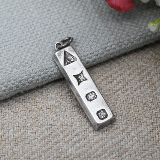 Vintage Sterling Silver Ingot Pendant 1978 by Apex Jewellery AJ - Hallmarked in Birmingham English Silver | Mid-Century Necklace Charm