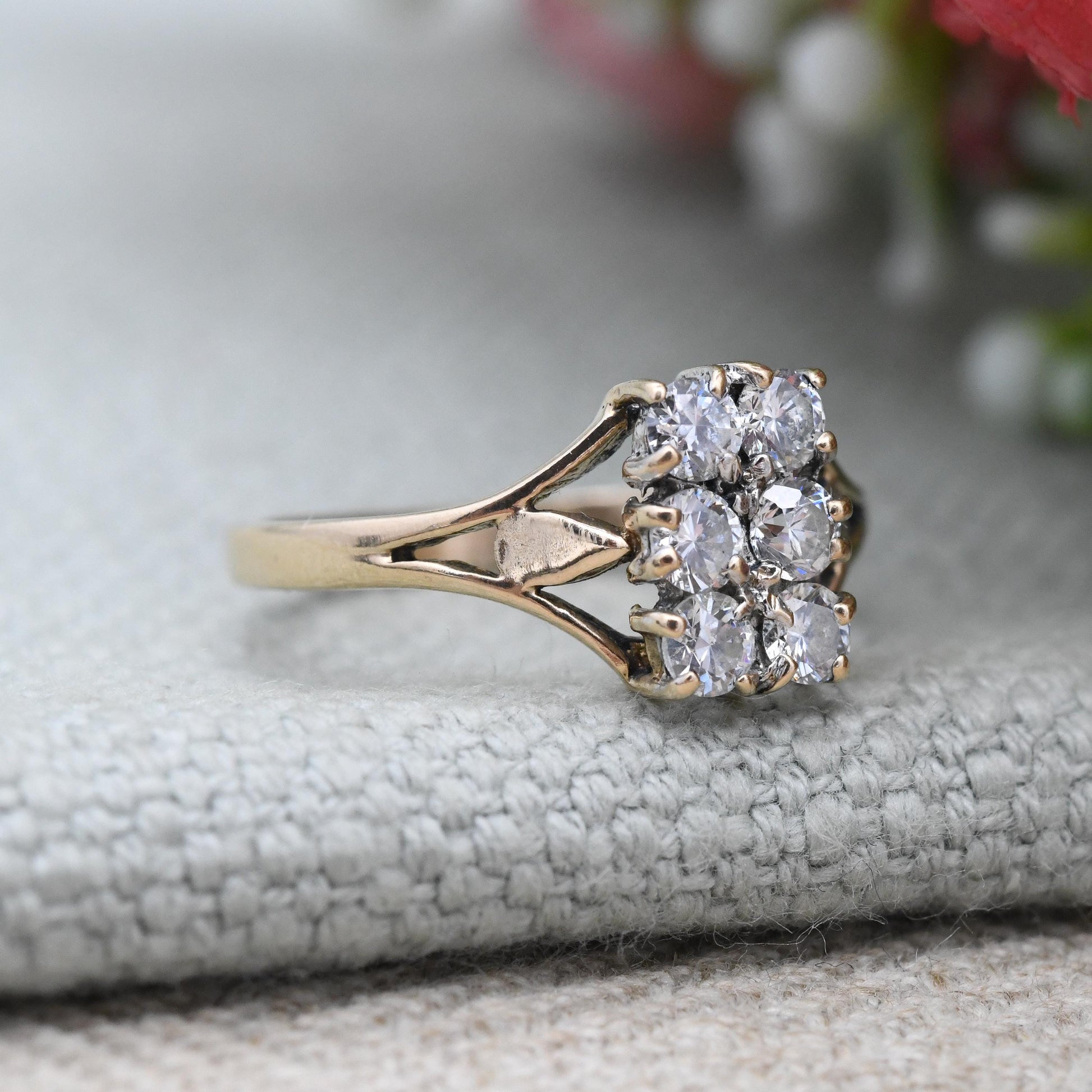 Vintage 9ct Gold CZ Plaque Ring 1982 - Rectangle Shape Setting Pave Ring Solid Gold Jewellery Gift for Her | UK Size - L | US Size - 5 3/4