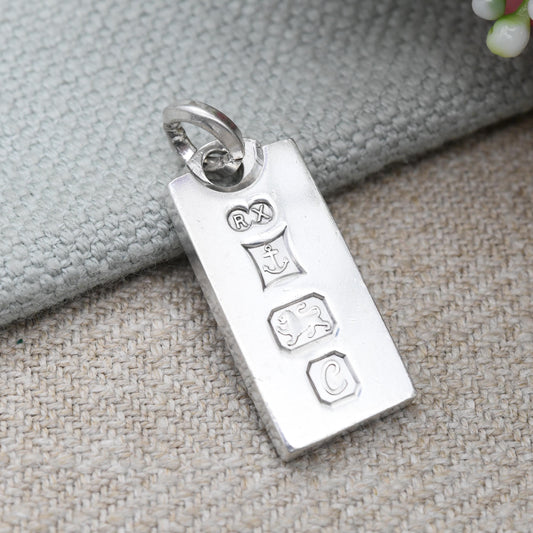 Vintage Sterling Silver Ingot Pendant 1977 Ronex RX - Hallmarked in Birmingham Mid-Century Jewellery Necklace Charm