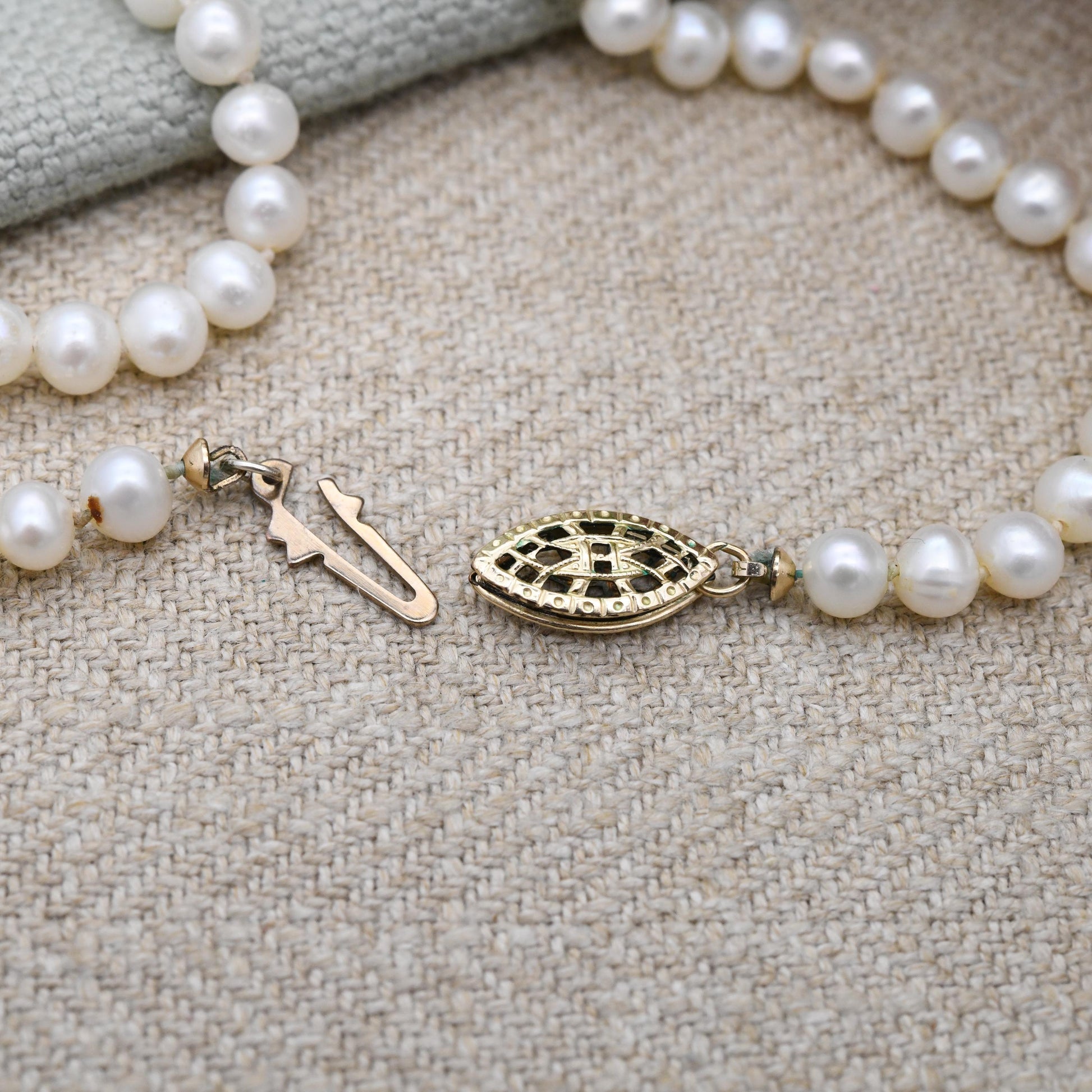 Vintage Pearl Necklace with Gold Filled Slide Clasp - Individually Knotted Minimal Real Pearl Strand | Cultured Pearls | Choker 16" 40.5cm