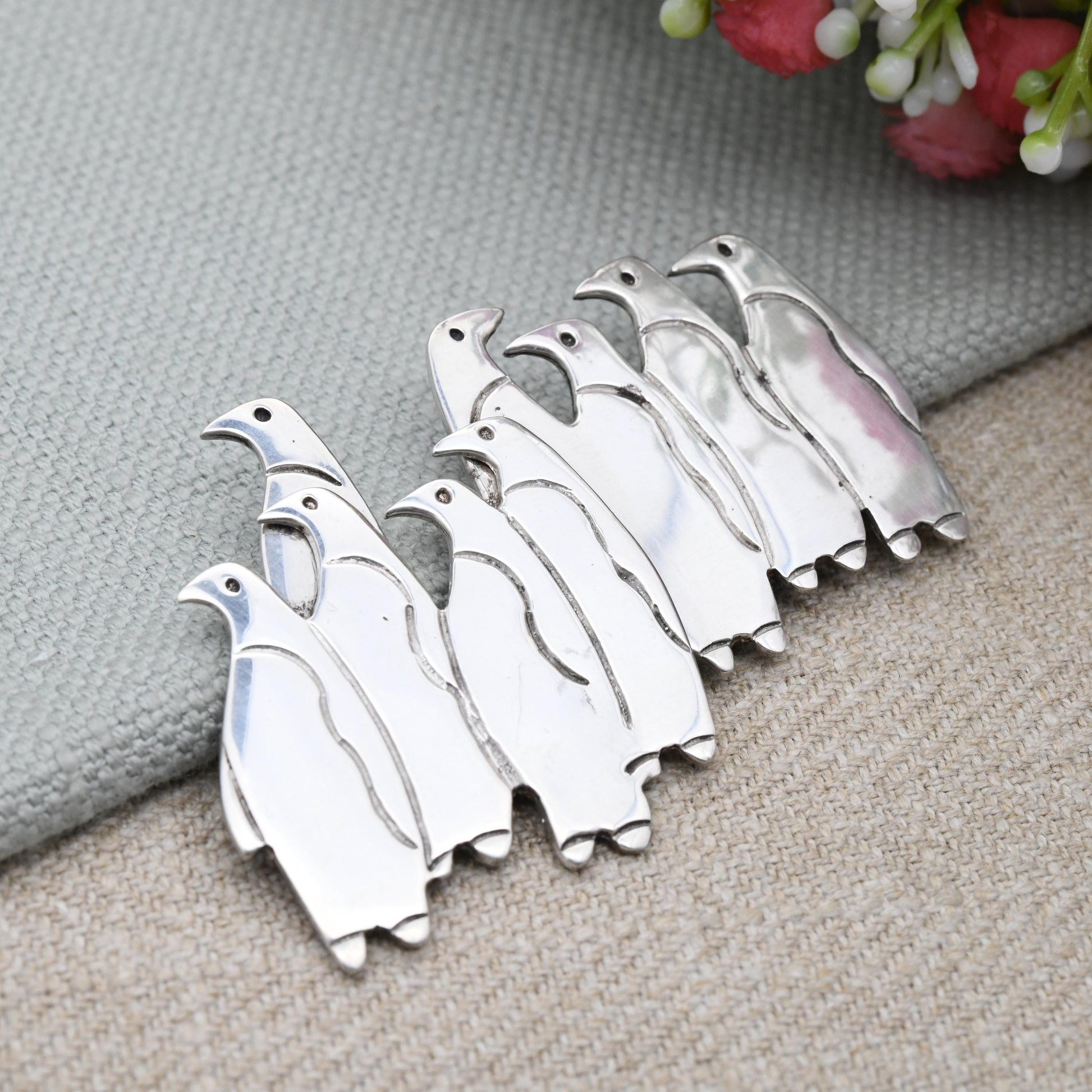 Vintage Sterling Silver Huddle of Penguins Brooch c 1990s - March of the Penguins Sculptural Solid Silver Jewellery | Penguin Colony Rookery