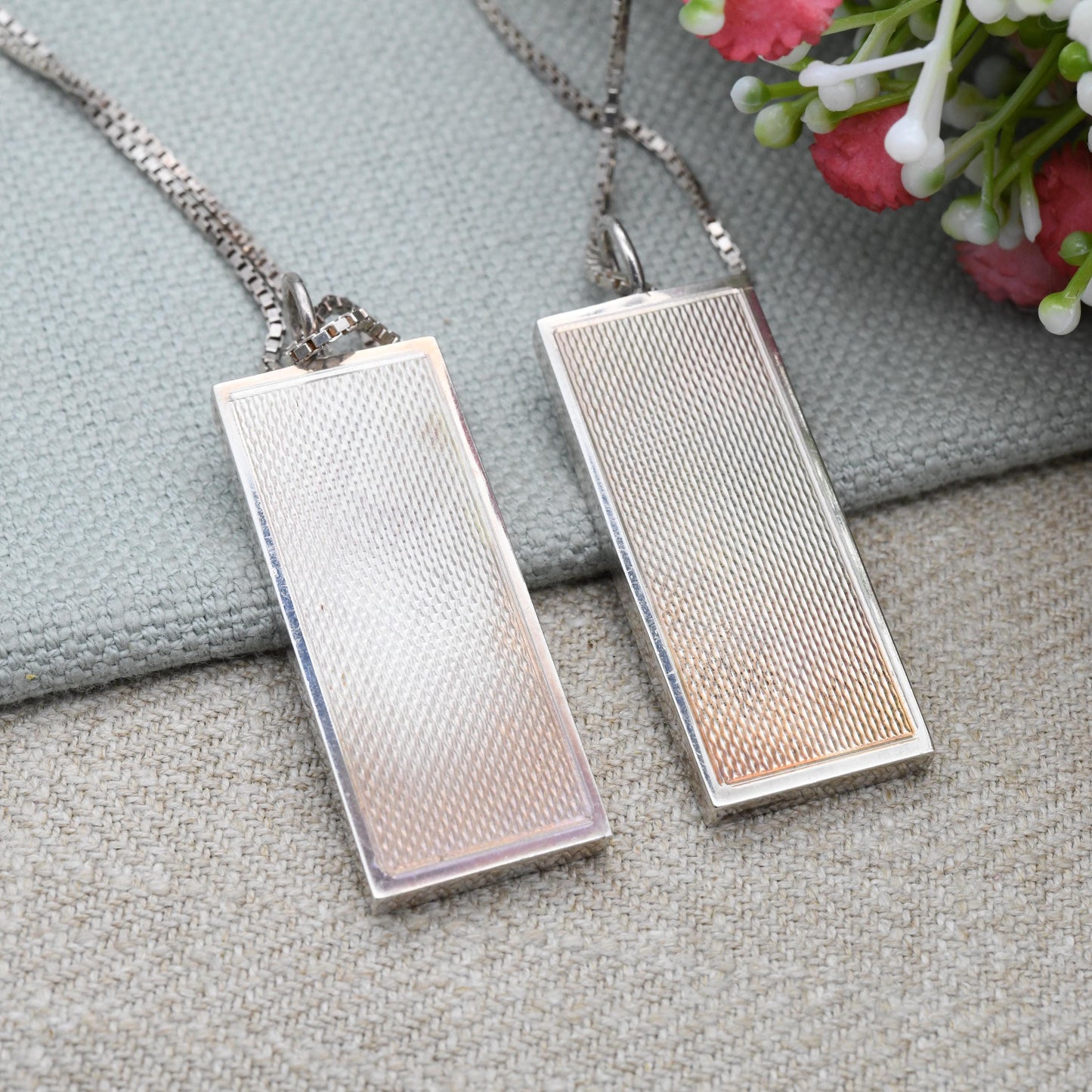 Vintage Sterling Silver Ingot Pendant Necklace 1977 Queen Elizabeth II Silver Jubilee Stamp Pair by RJC - Sheffield Hallmark | on Box Chain