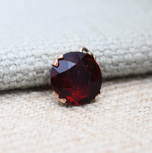 Antique 9ct Gold Red Paste Charm Pendant c. 1910s - Minimal Faceted Circle Pretty Gold Charm Gift for Her | Large Blood Red Stone