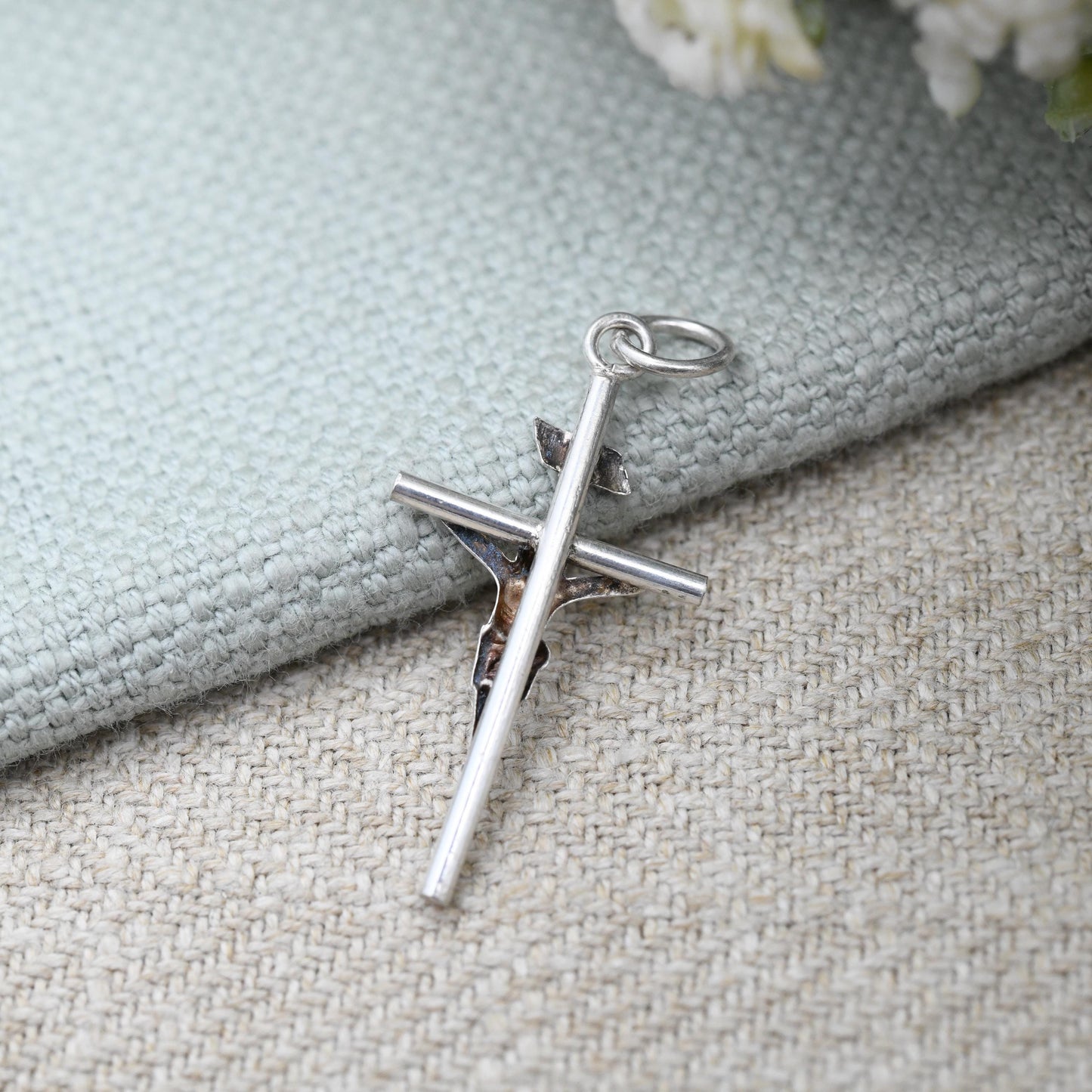 Vintage Sterling Silver Christ on the Cross Pendant INRI - Jesus Christ Cross Mid-Century Solid Silver Necklace Charm | Gift for Baptism