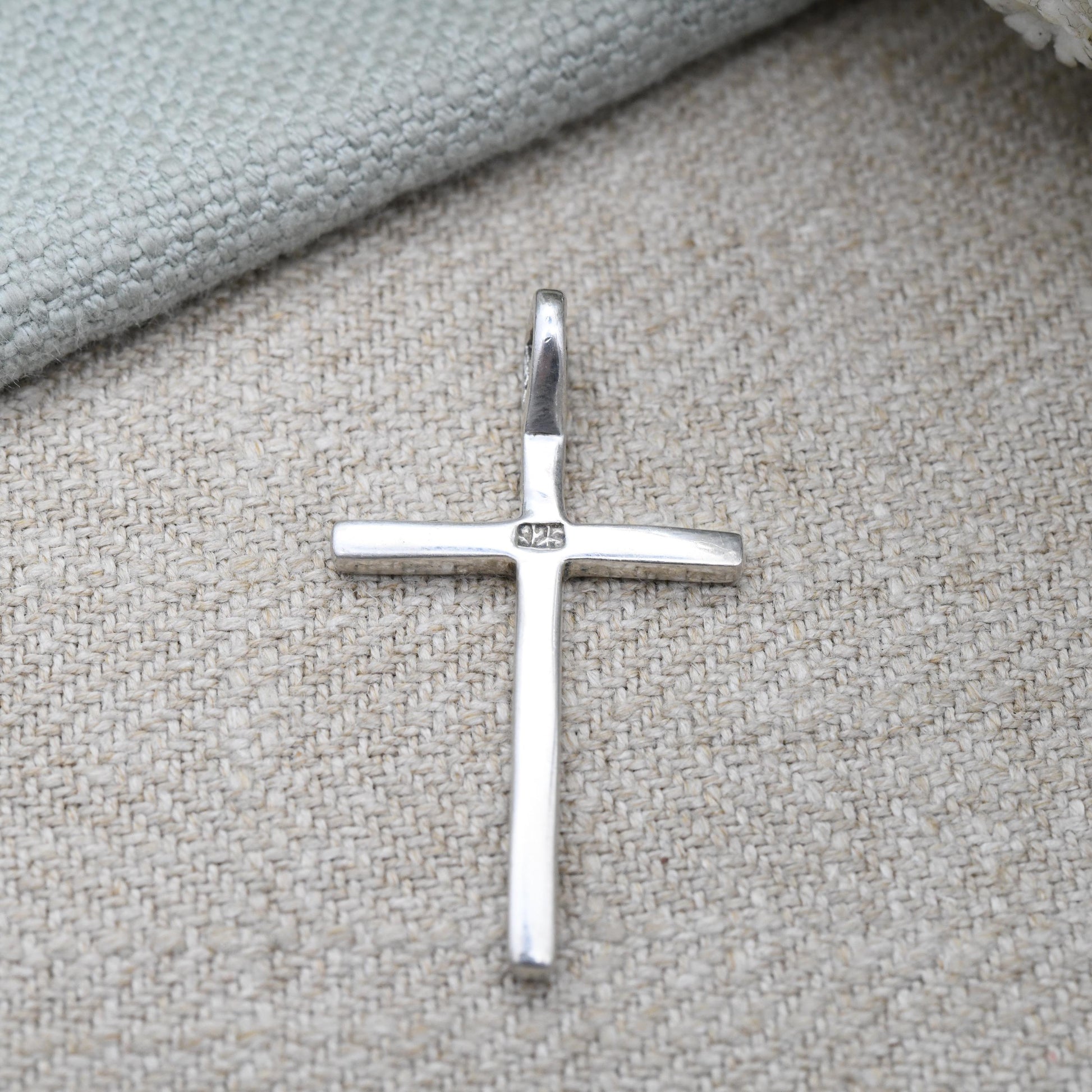 Vintage Sterling Silver Cross Pendant with Built in Bale - Minimal Silver Jewellery Plain Design | Religious Jewellery Christening Gift