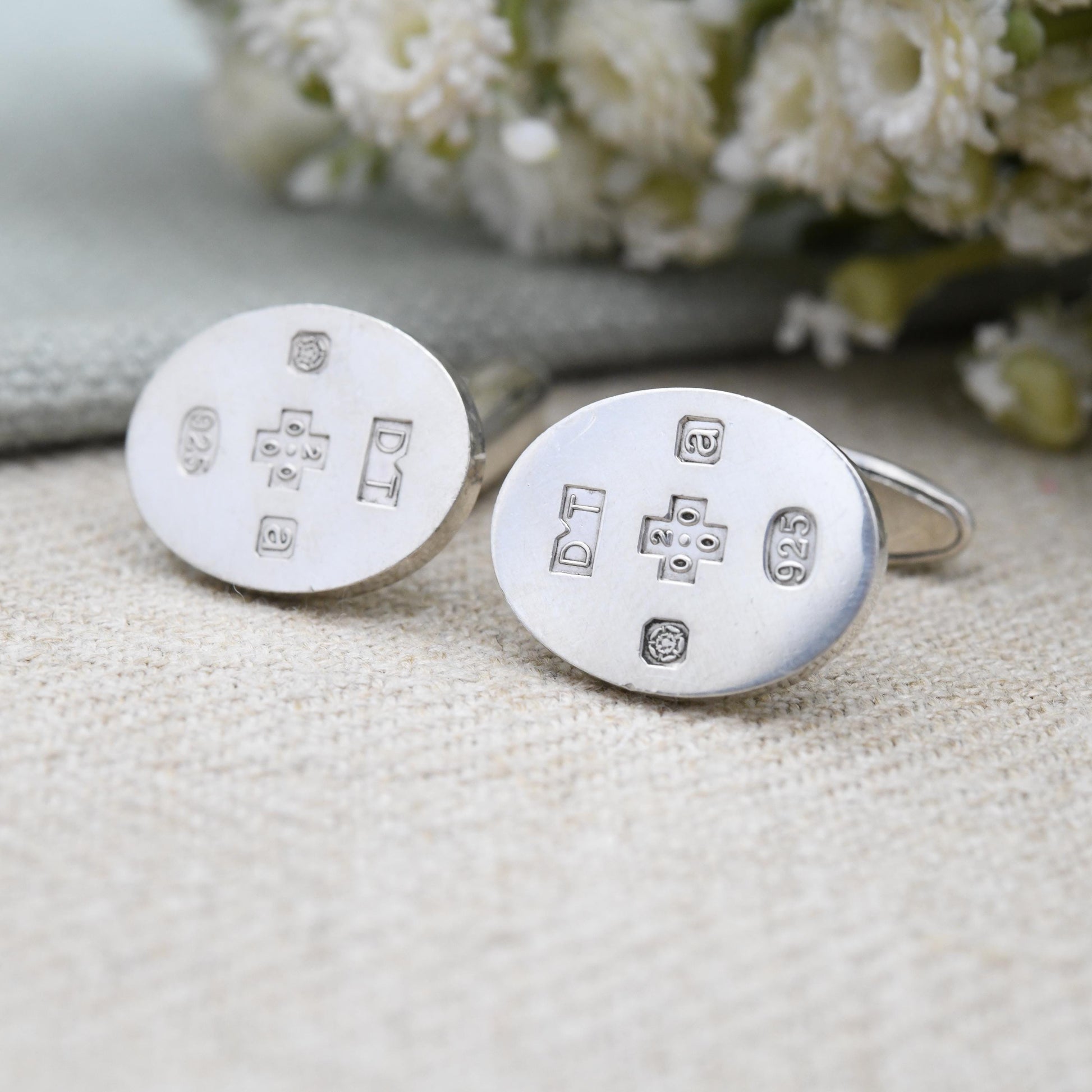 Vintage Sterling Silver Hallmarks Cufflinks 2000 Millennium Mark - Sheffield Hallmarks DT | Minimal Oval Design Bullet Back | Birthday Gift