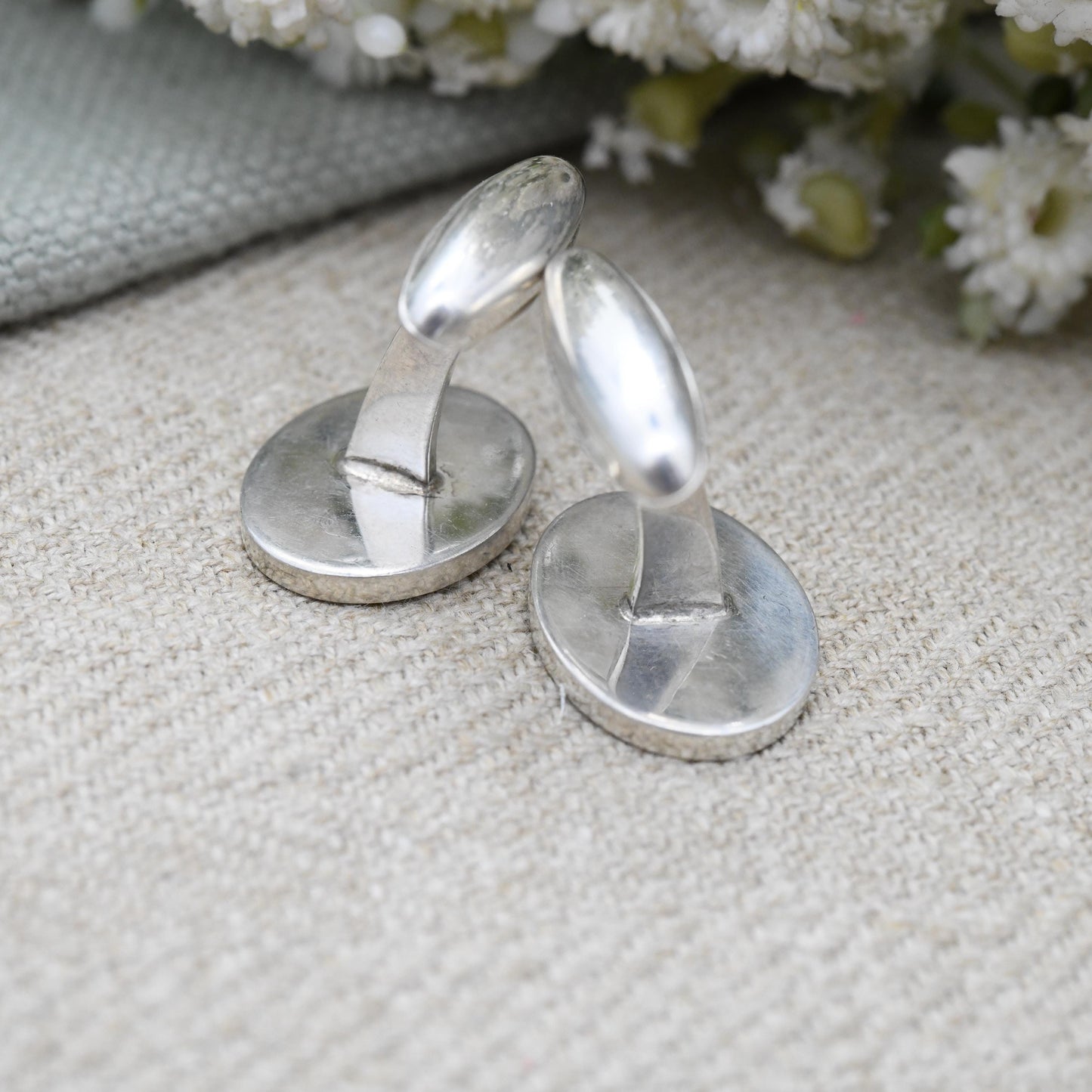 Vintage Sterling Silver Hallmarks Cufflinks 2000 Millennium Mark - Sheffield Hallmarks DT | Minimal Oval Design Bullet Back | Birthday Gift