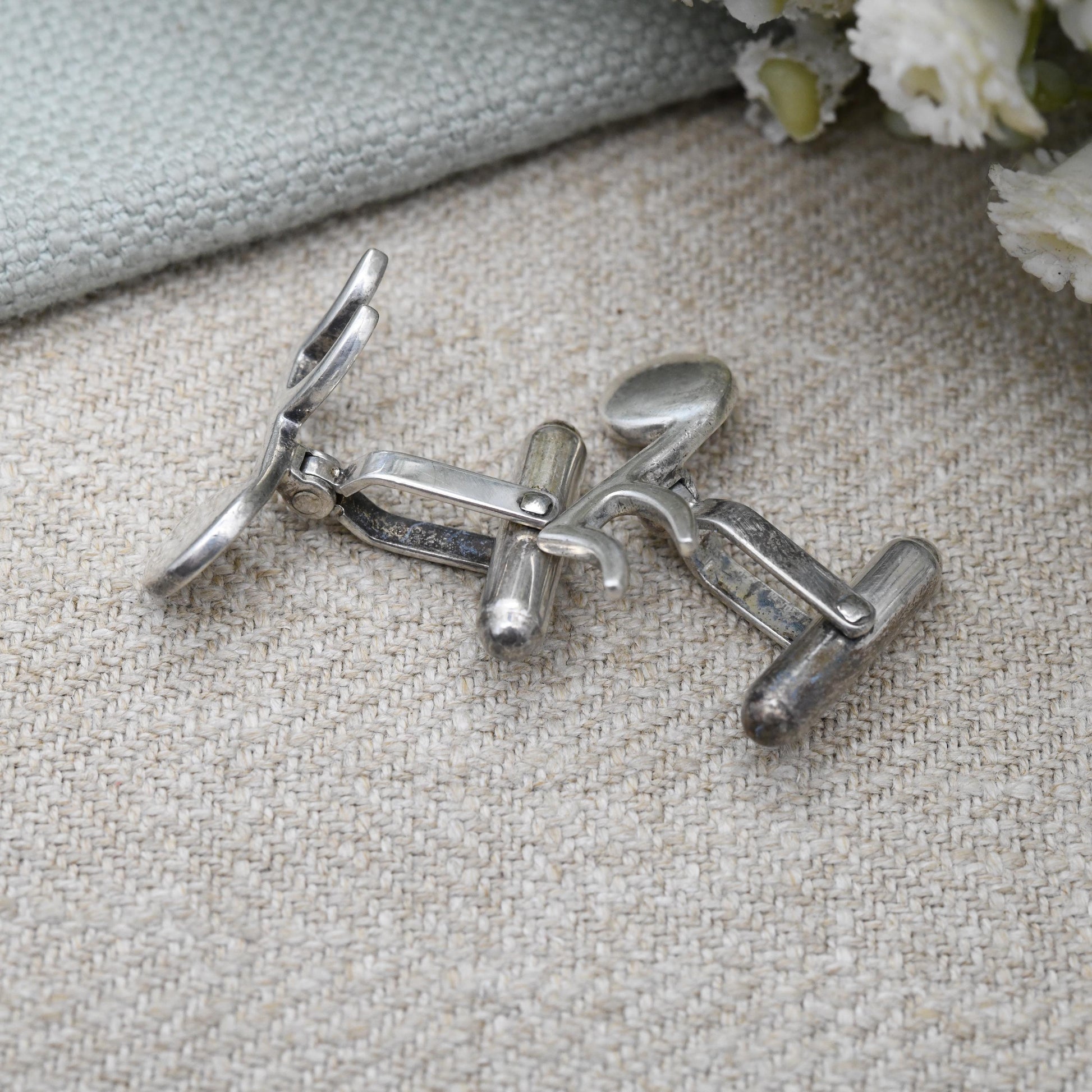 Vintage Sterling Silver Musical Note Cufflinks Semiquaver - Mid-Century Minimal Silver Figural Silver Jewellery Gift for Musician