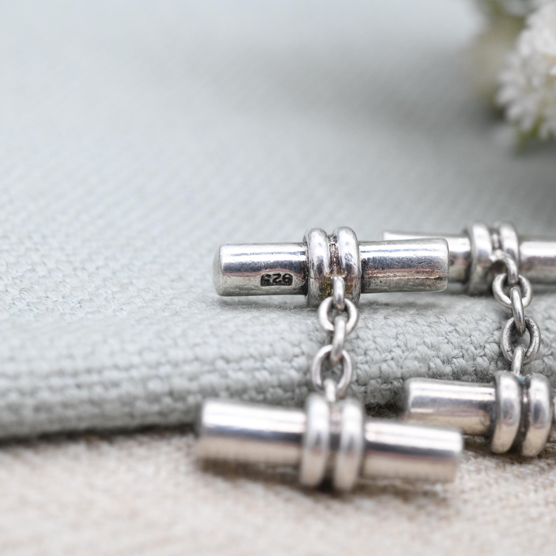 Vintage Sterling Silver Chain and Barrel Cufflinks T Bar Shape - Minimalist Solid Silver Jewellery Gift for Him | Dress Shirt Accessory