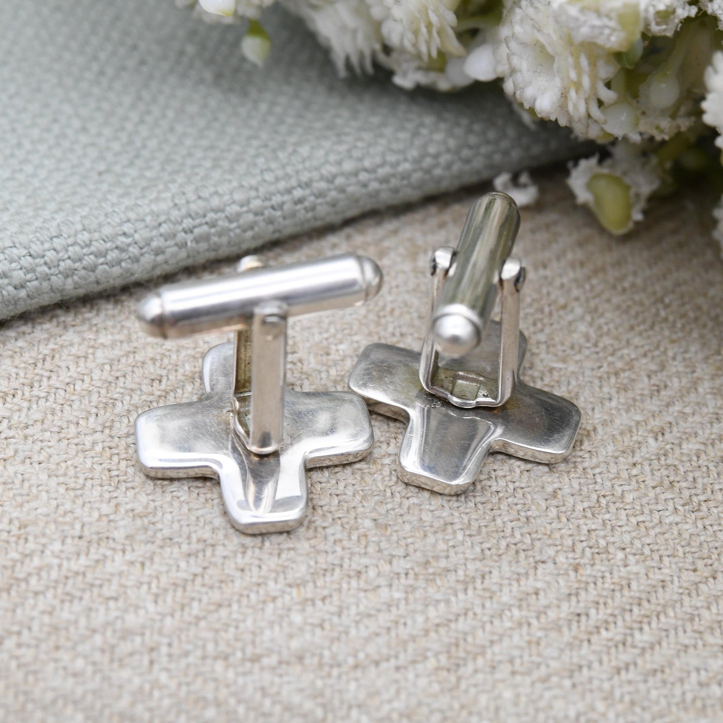 Vintage Sterling Silver Hallmarks Cufflinks 2000 Millennium Mark RC Carr's of Sheffield - Minimal Cross X Design Bullet Back | Birthday Gift