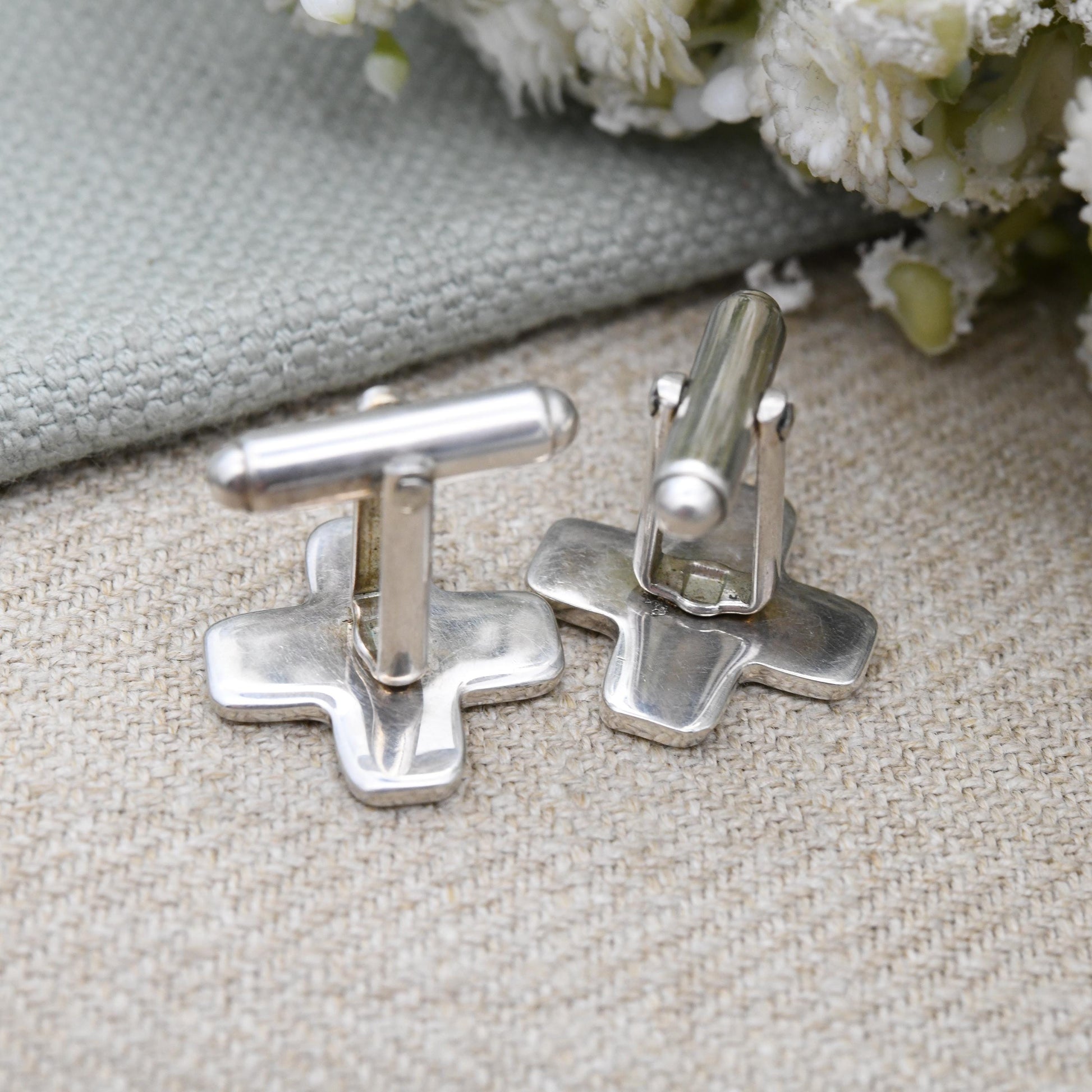 Vintage Sterling Silver Hallmarks Cufflinks 2000 Millennium Mark RC Carr's of Sheffield - Minimal Cross X Design Bullet Back | Birthday Gift