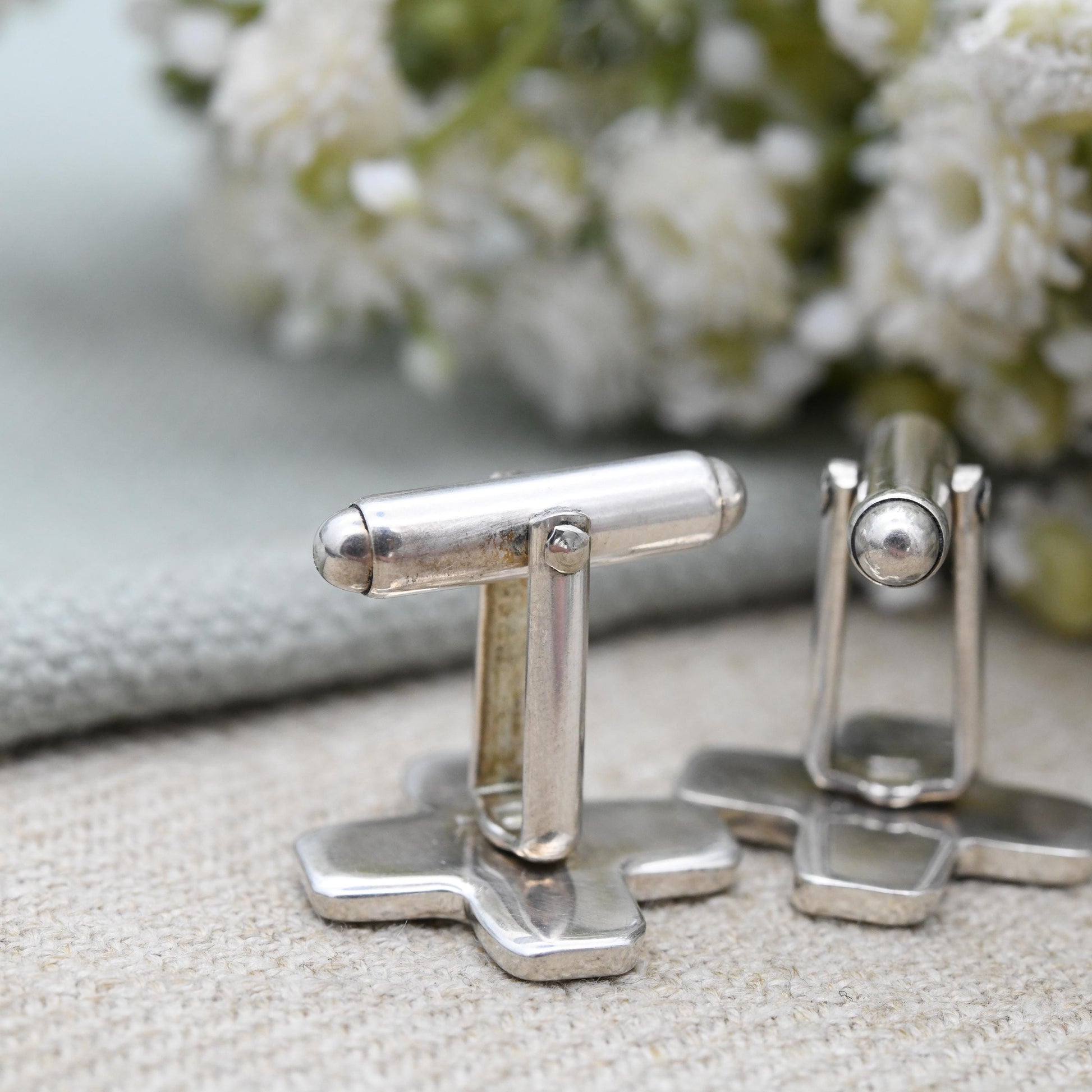 Vintage Sterling Silver Hallmarks Cufflinks 2000 Millennium Mark RC Carr's of Sheffield - Minimal Cross X Design Bullet Back | Birthday Gift