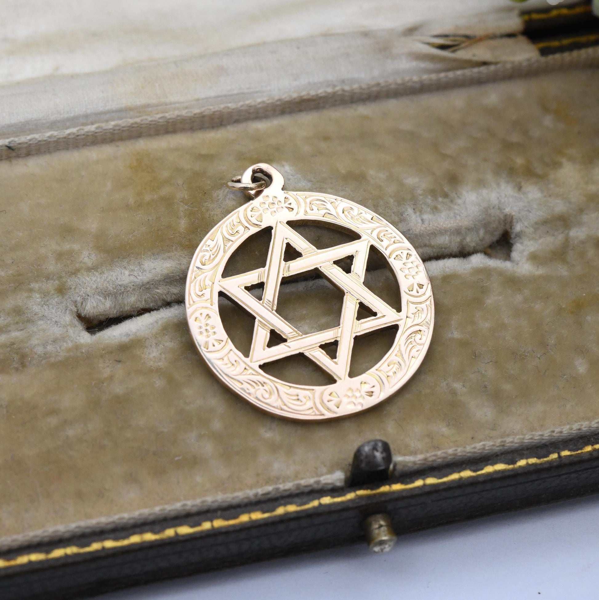 Antique 9ct Gold Star of David Fob Pendant 1917 by Nathan Brothers - Celestial Religious Jewellery | Jewish Shield of David Symbol Charm